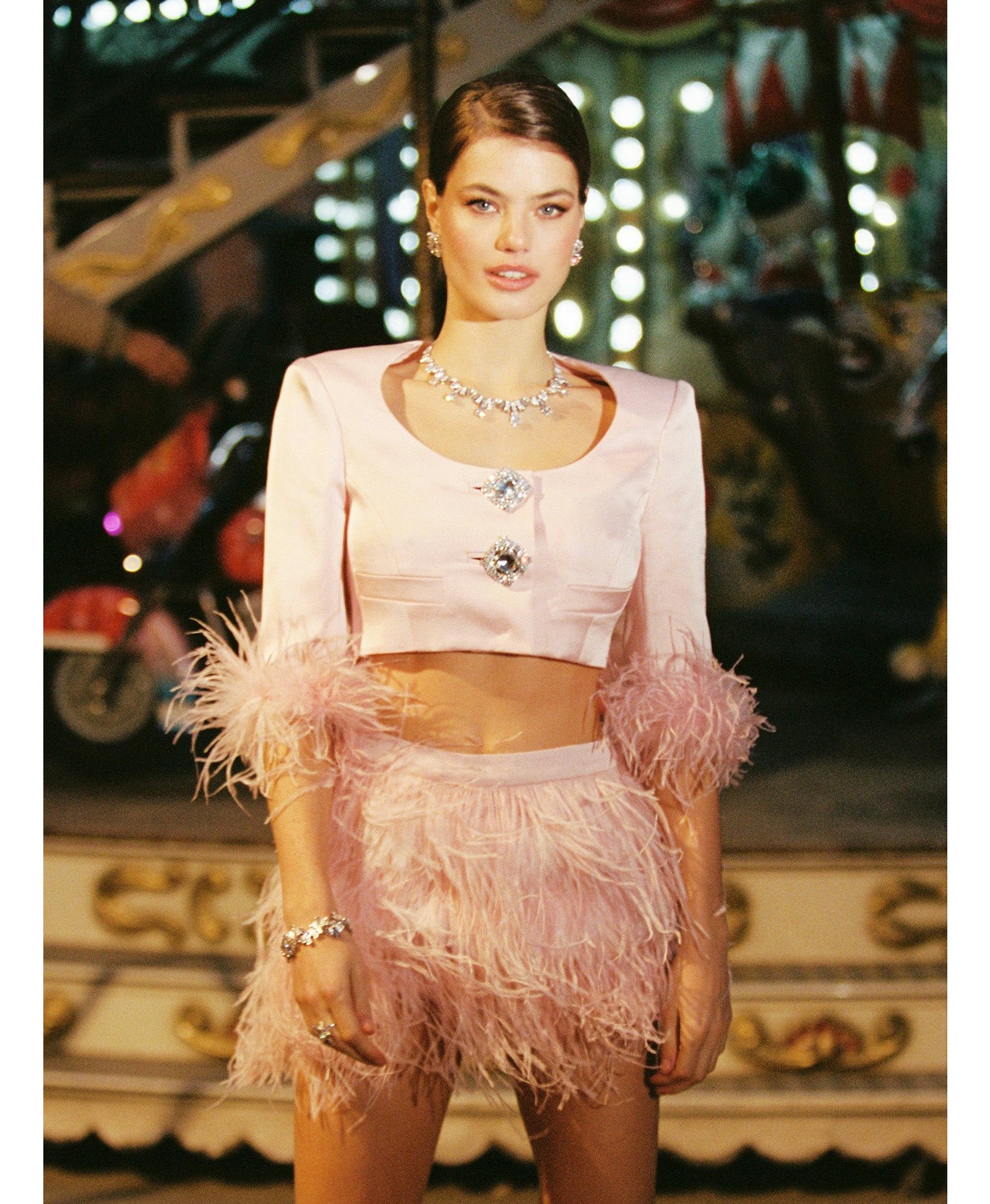 Ambre Satin Feather Top (Pink) made by Nana Jacqueline