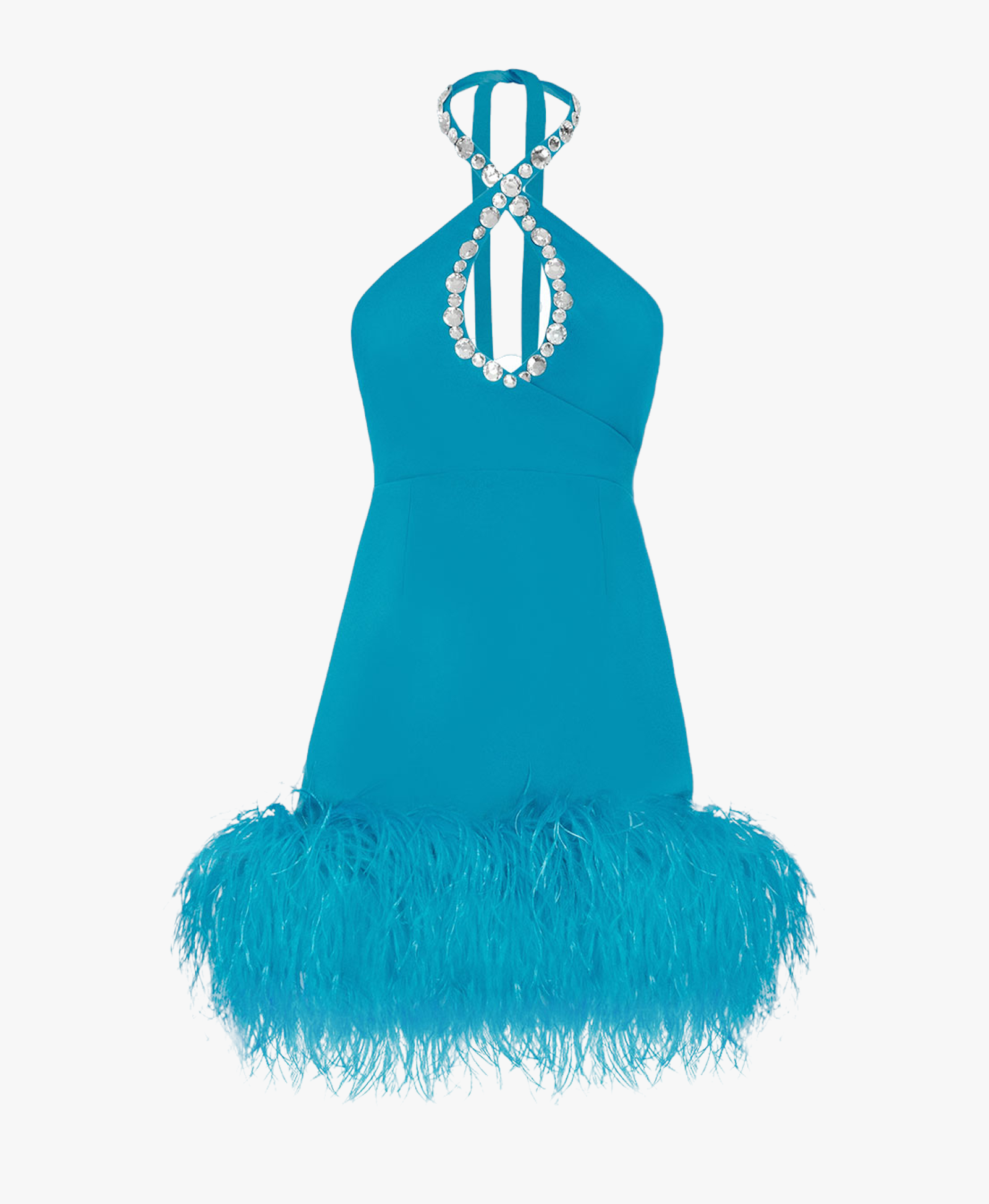 Mia feather-embellished blue mini dress made by Monika Dimova