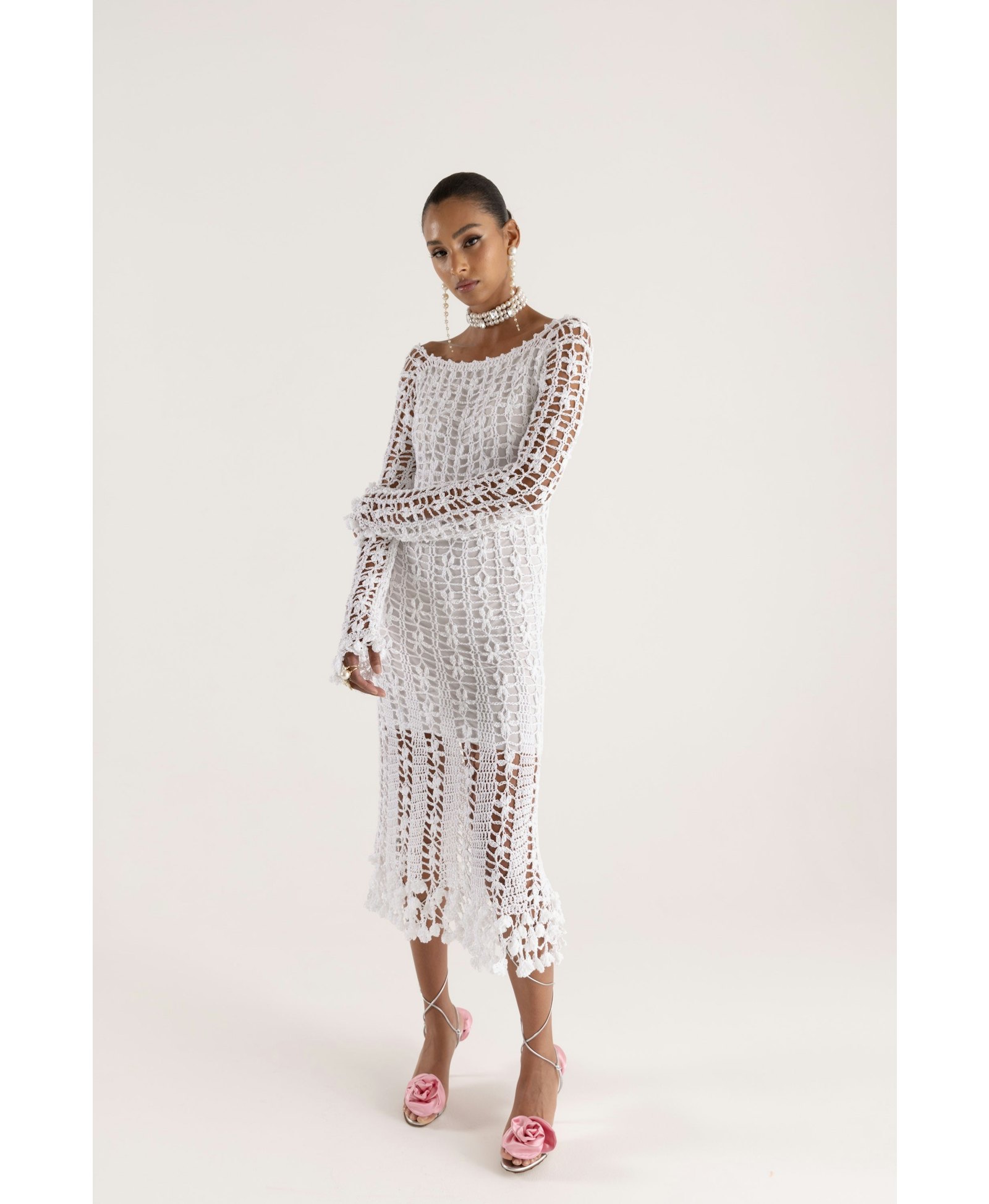 Green Vanilla White Midi Dress made by ANDREEVA