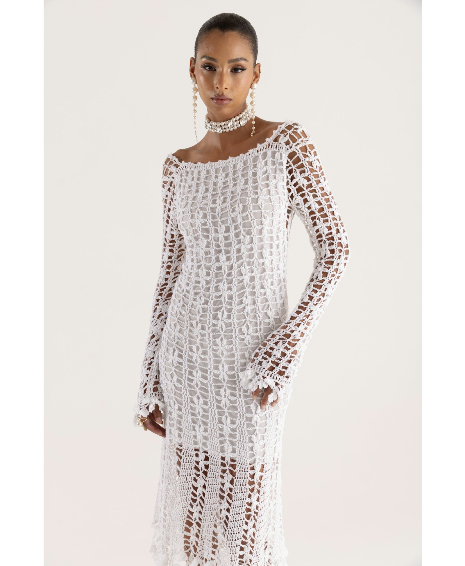 Green Vanilla White Midi Dress made by ANDREEVA