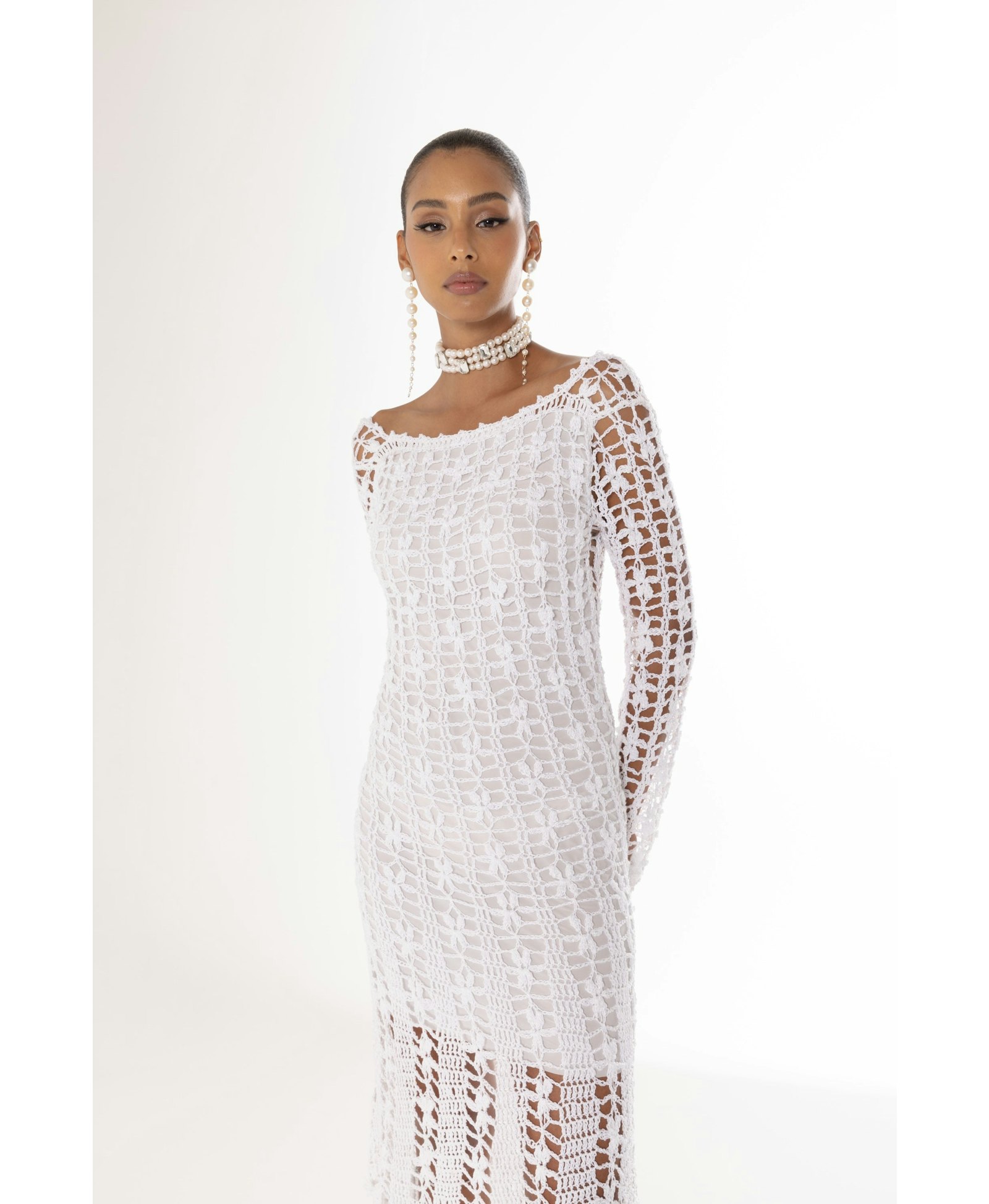 Green Vanilla White Midi Dress made by ANDREEVA