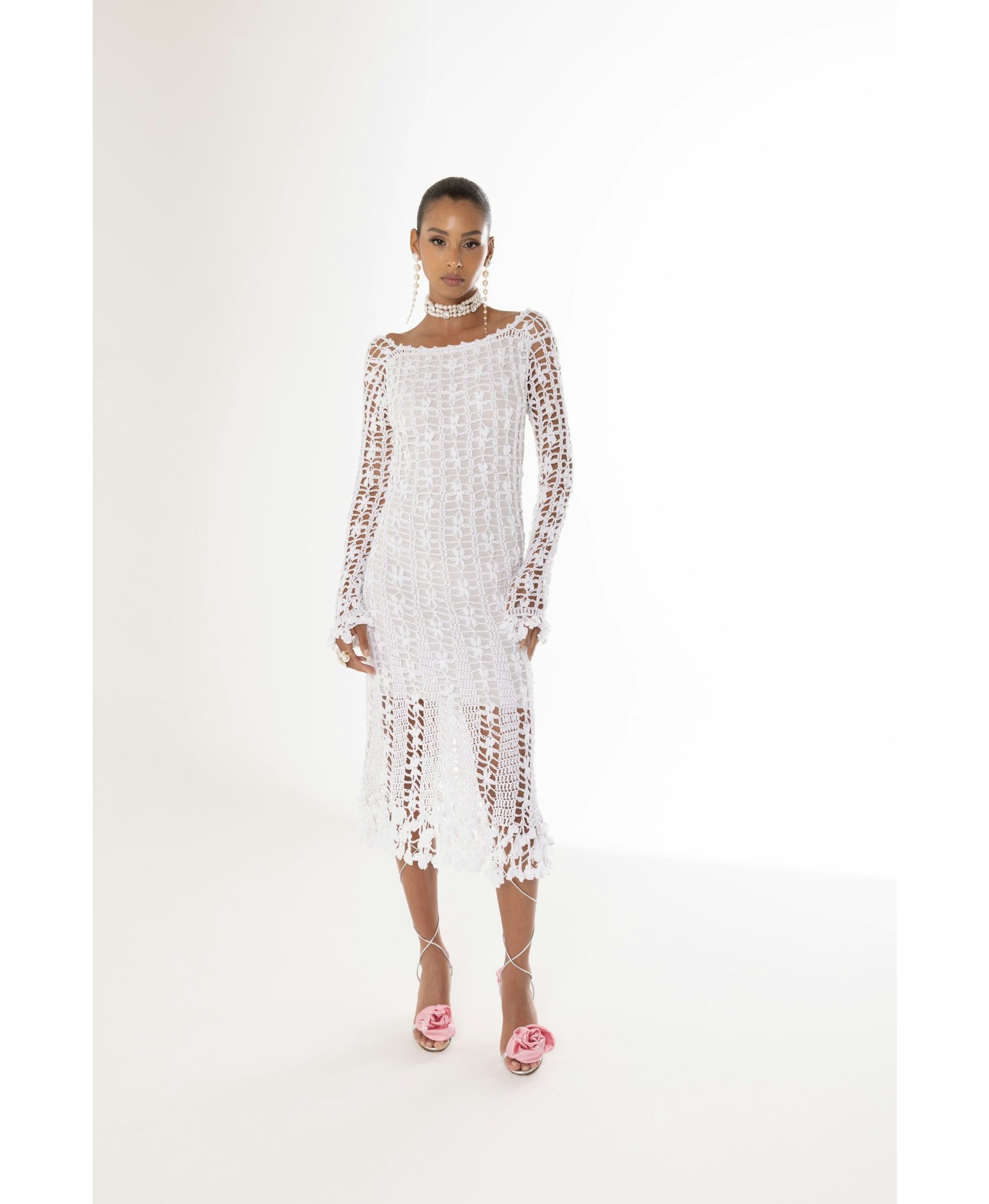 Green Vanilla White Midi Dress made by ANDREEVA