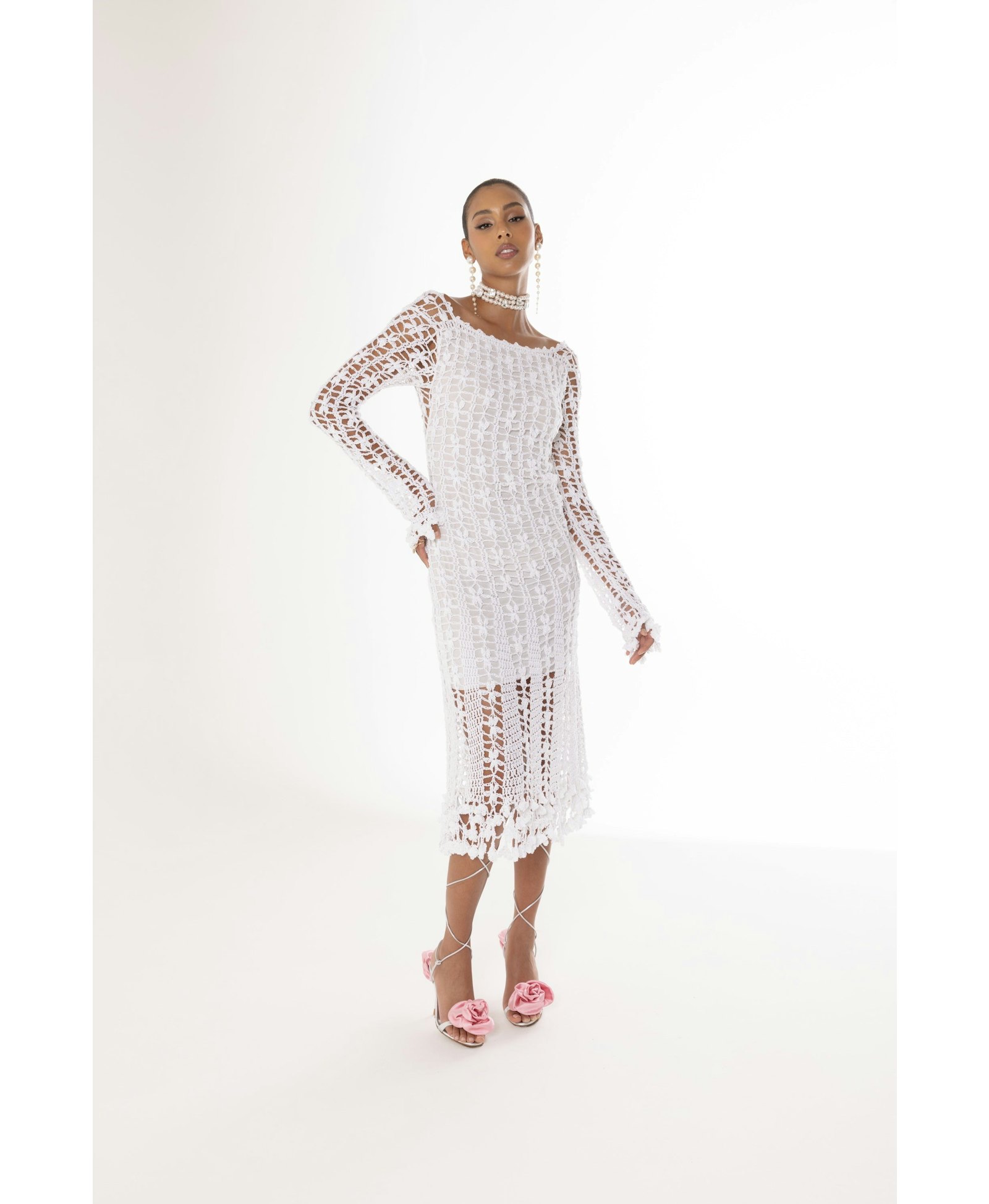 Green Vanilla White Midi Dress made by ANDREEVA