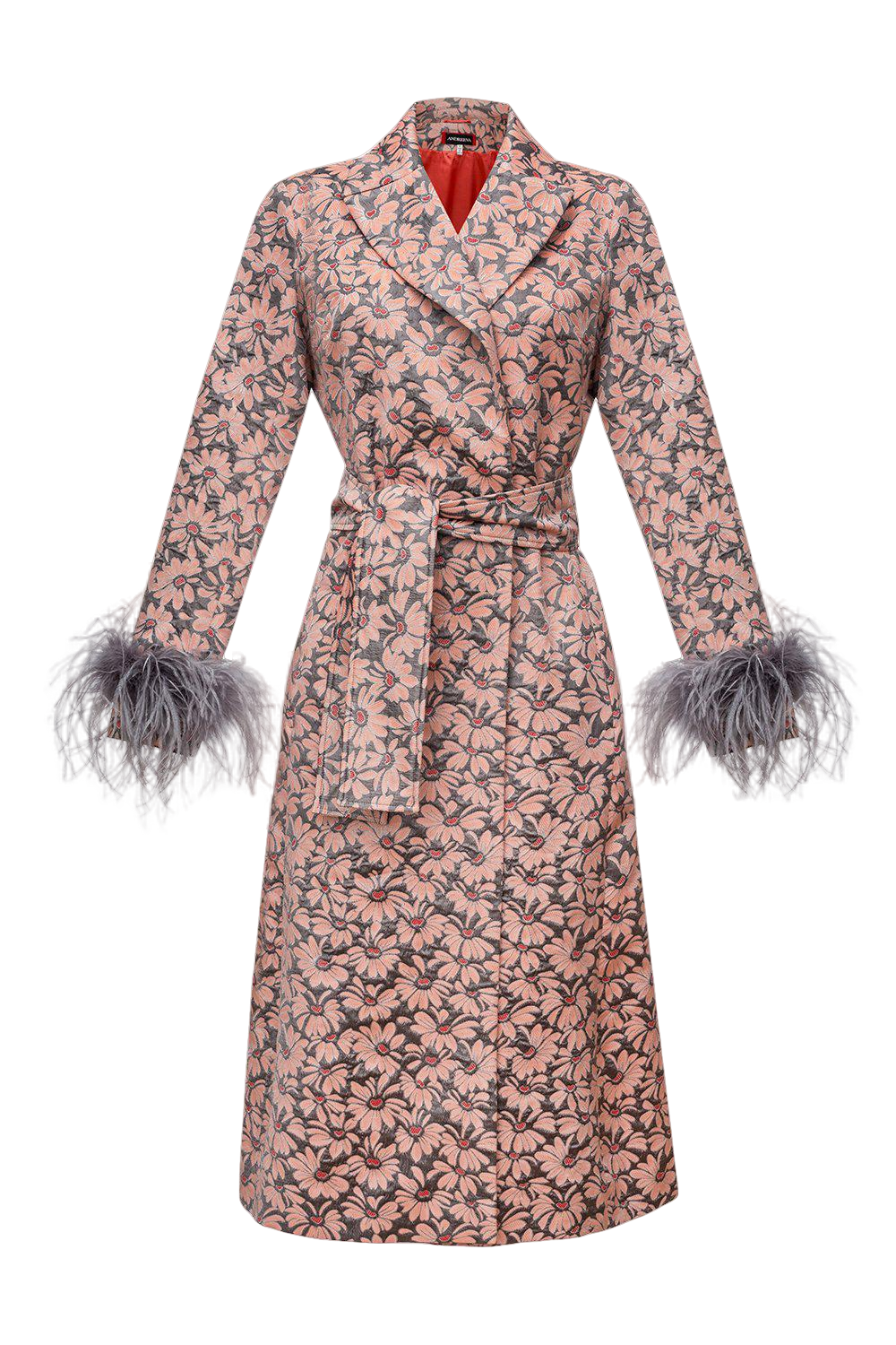 Andreeva Grey Jacqueline Coat №22 With Detachable Feathers Cuffs
