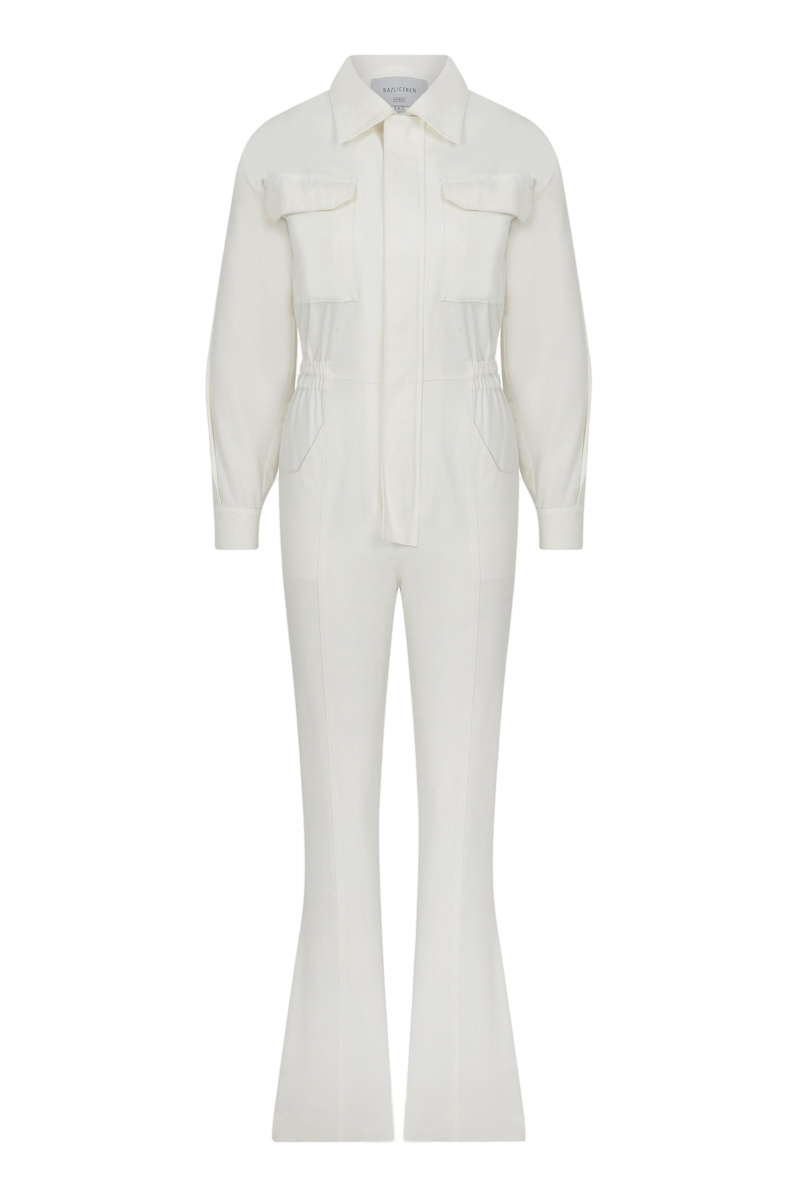 Nazli Ceren Debra White Cotton Jumpsuit