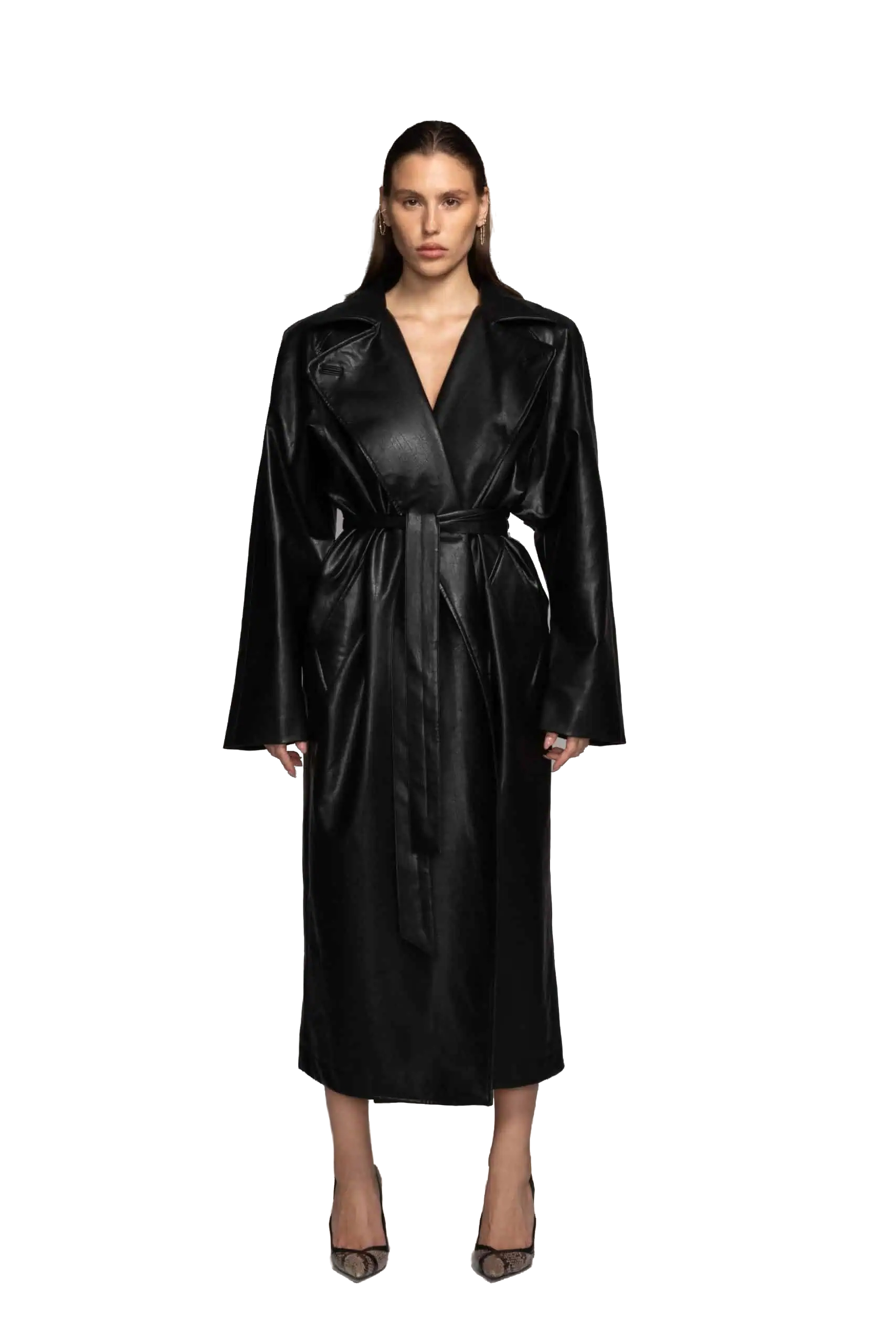 Shop Afterhours Vegan Leather Maxi Trench Coat In Black