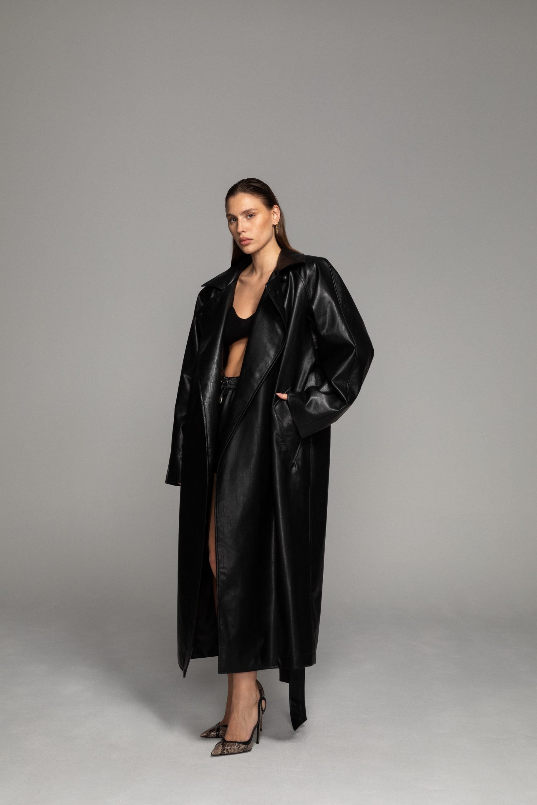 Shop Afterhours Vegan Leather Maxi Trench Coat In Black