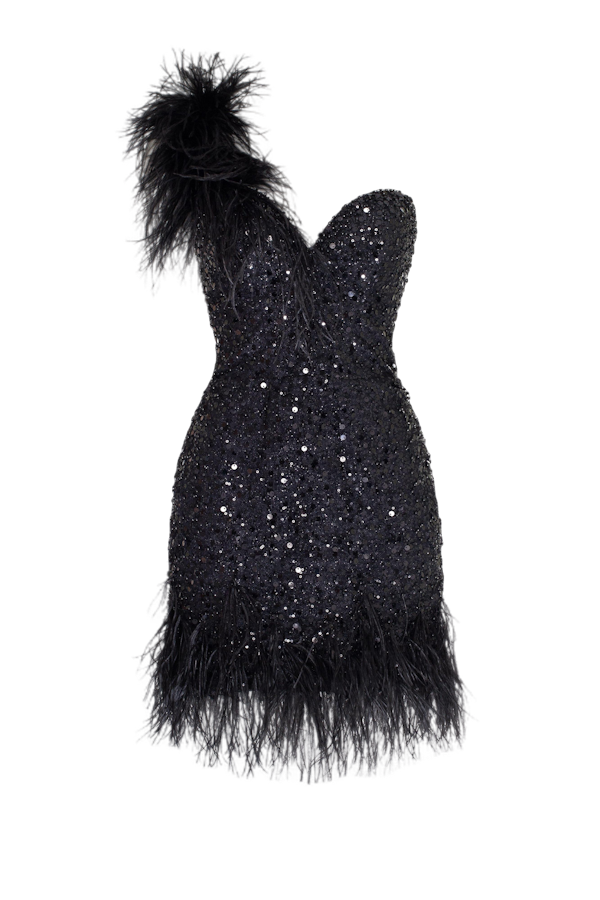 Millà Black Stunning Heart-shaped Mini Dress With Feathers