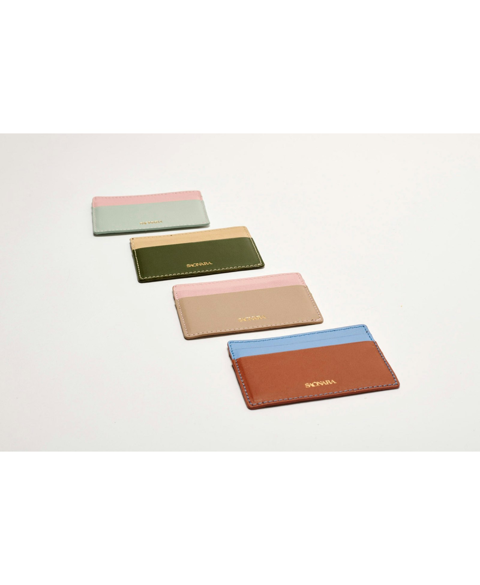 SAONARA CARAMEL/BLUE SKY LEATHER CARD HOLDER made by Saonara