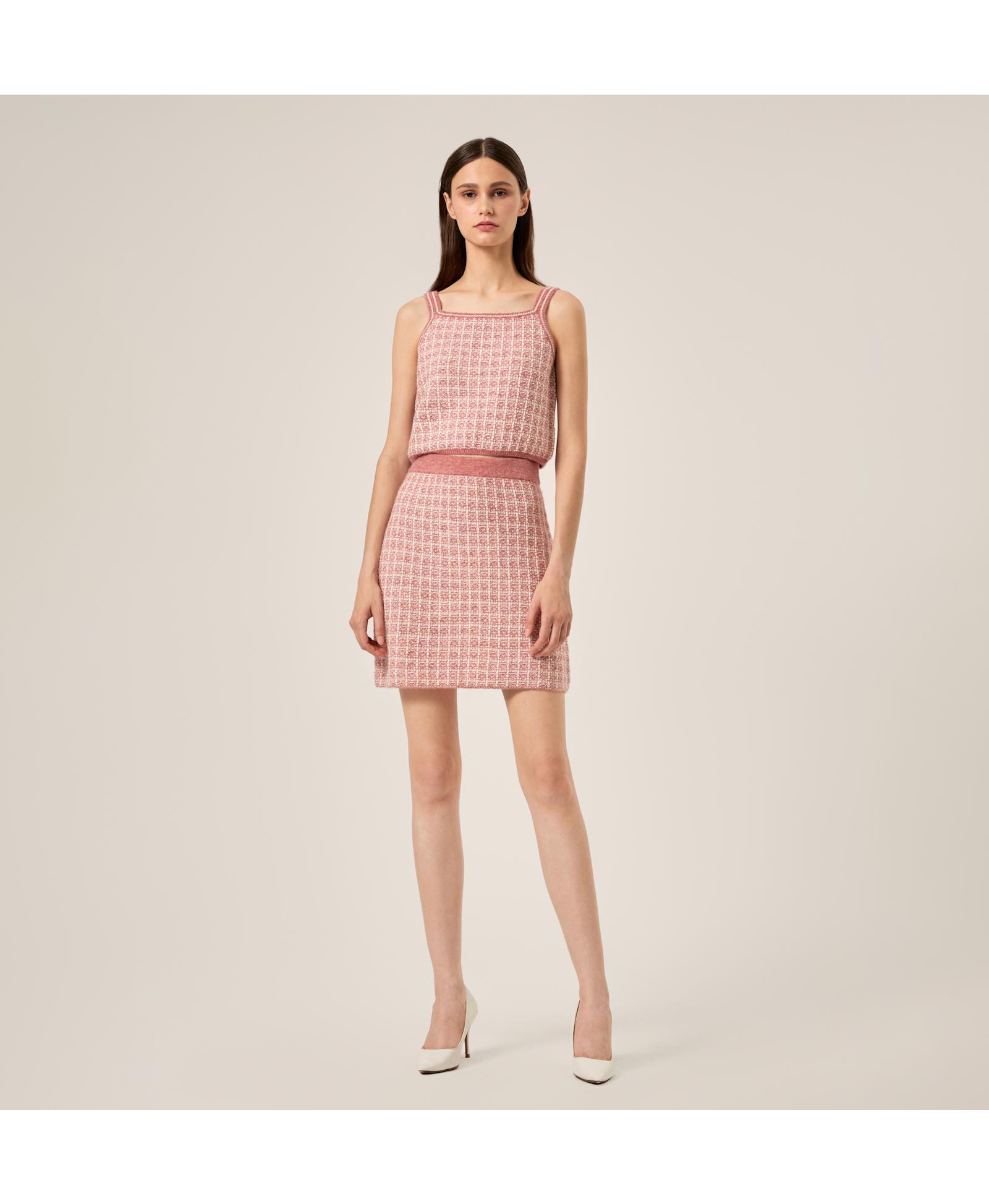 Checked Bouclé Tweed Camisole Top in Pink made by CRUSH Collection