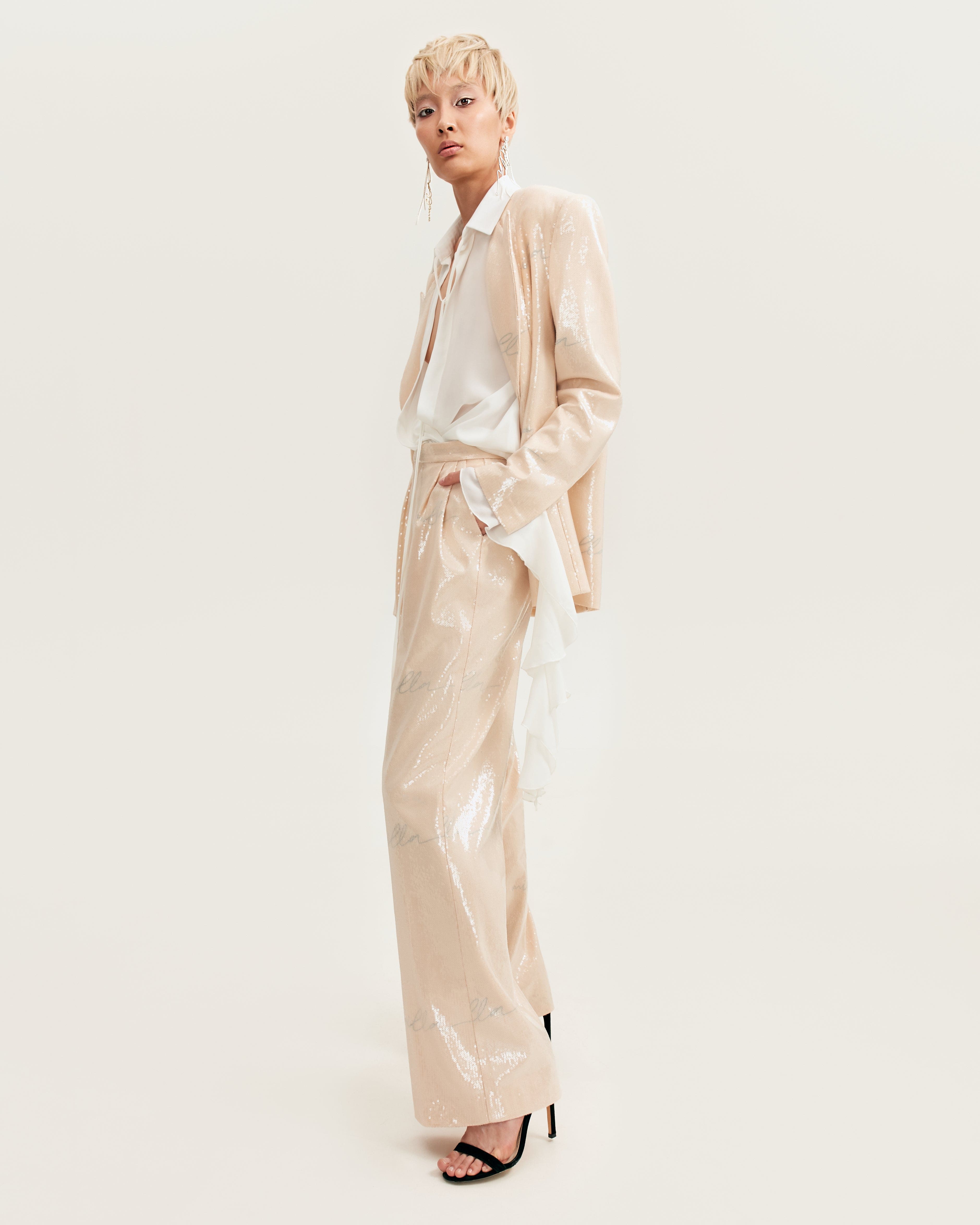 Shop Milla Sparkling Beige Trousers With 's Signature, Xo Xo