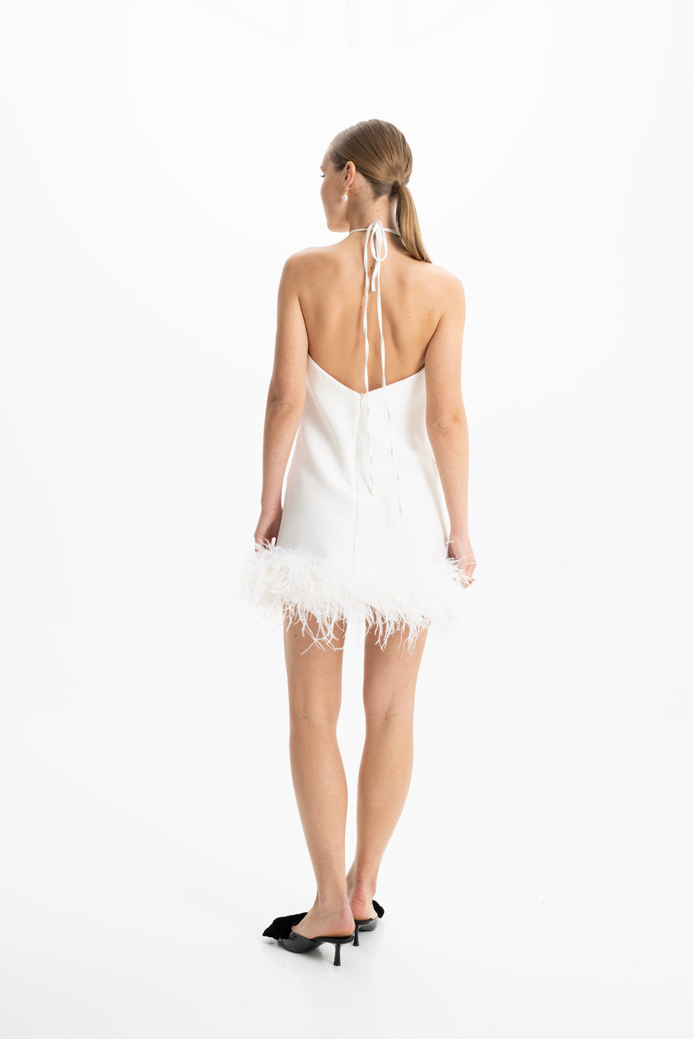 Shop Lora Istanbul Keira White Halter Mini Feather Dress