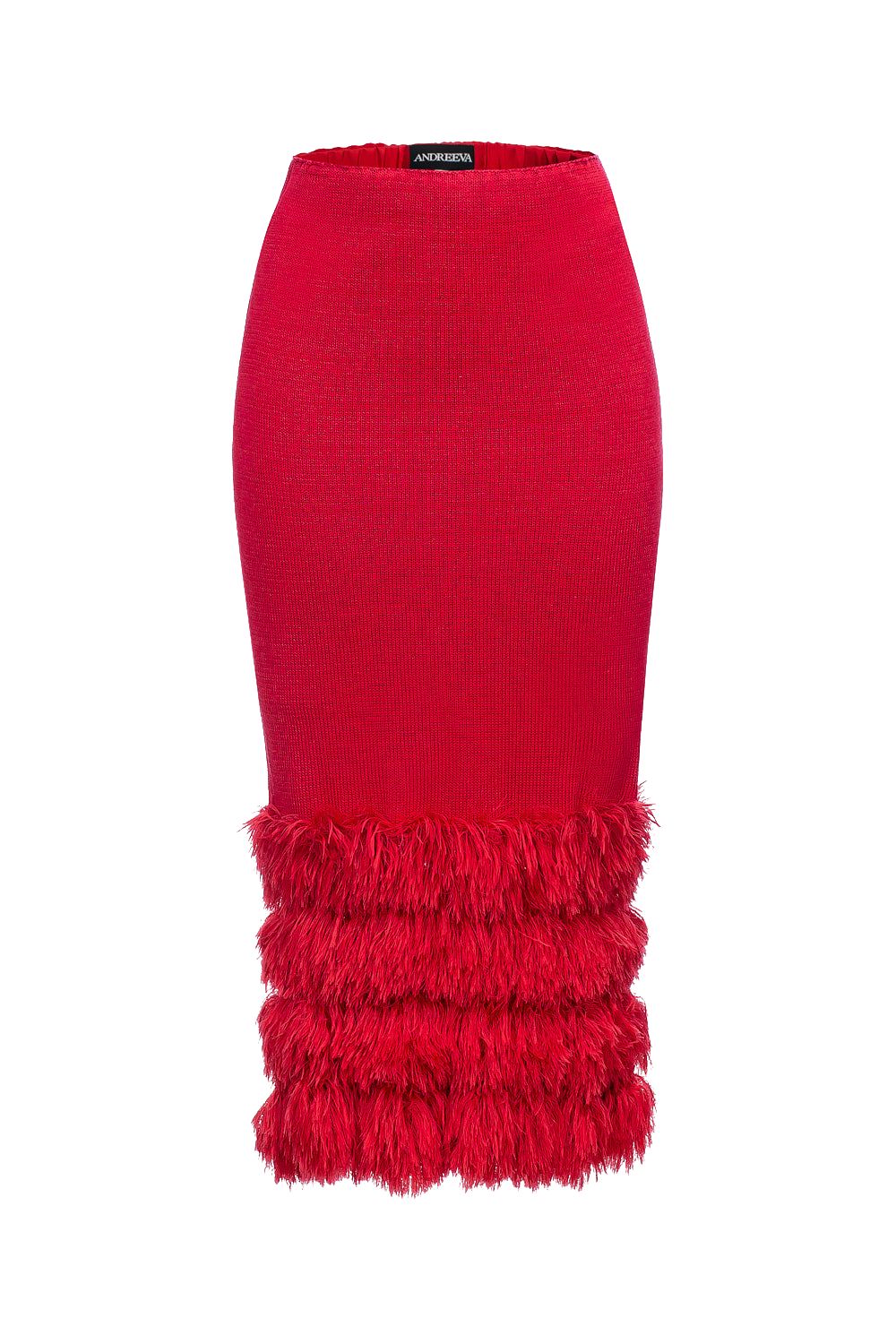 Shop Andreeva Red Knit Skirt With Handmade Knit Details