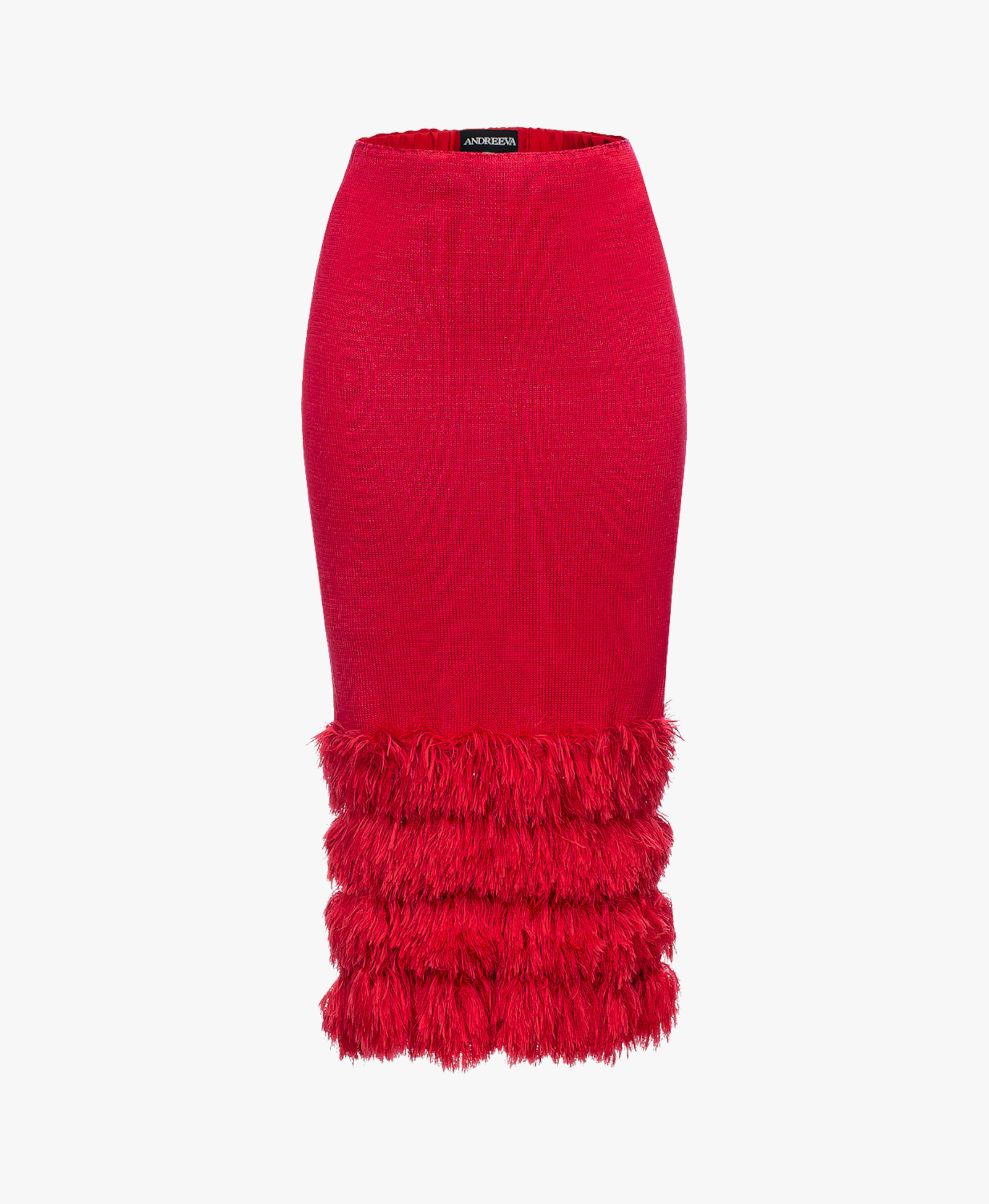 Red Knit Skirt With Handmade Knit Details made by ANDREEVA