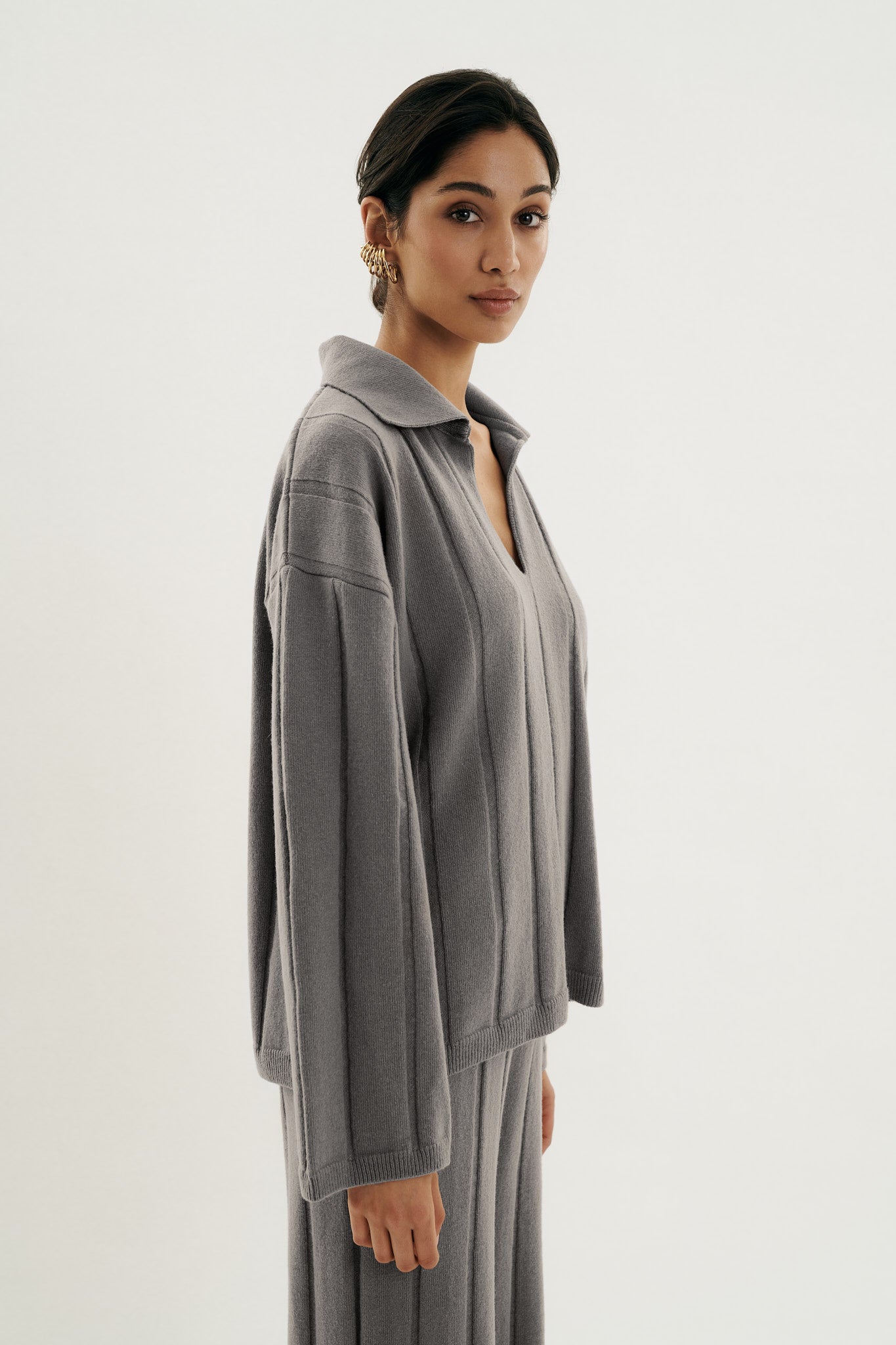 Shop Eschel Studio Rose Knitted Collar Top Grey