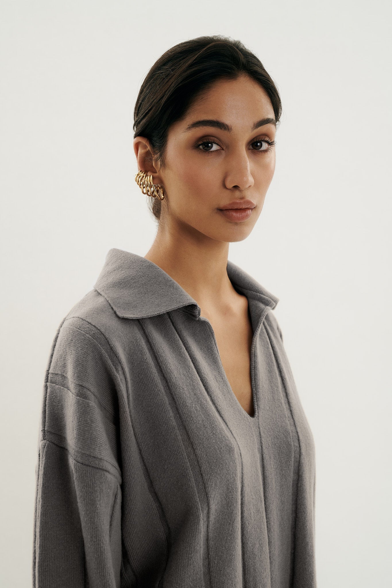 Shop Eschel Studio Rose Knitted Collar Top Grey