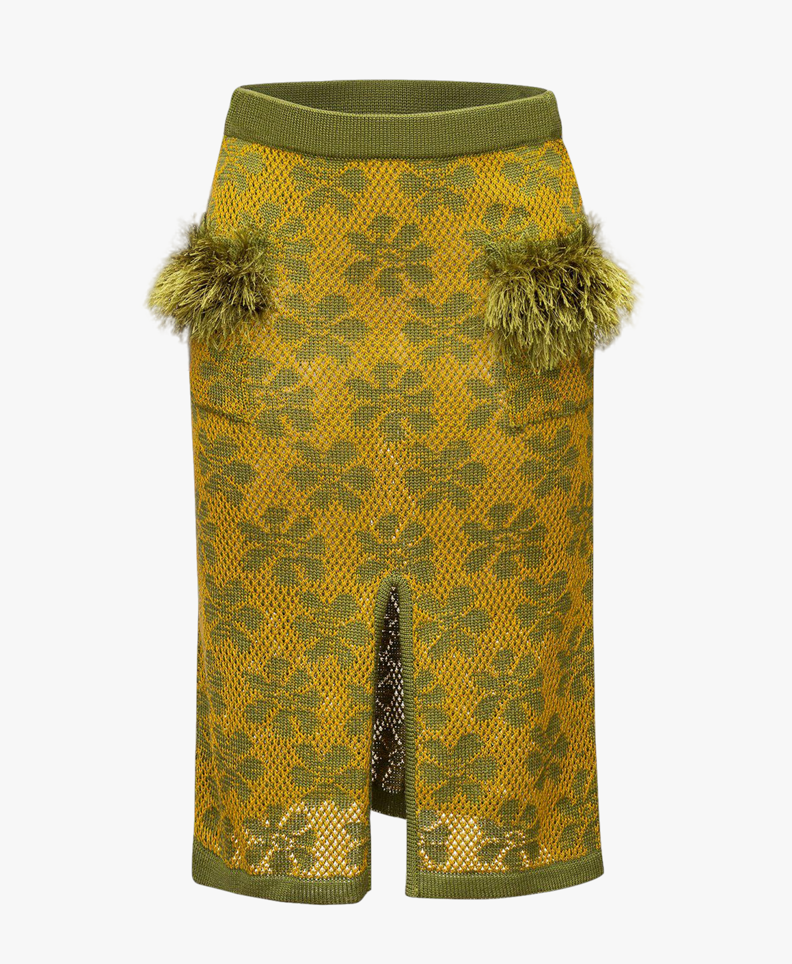 Green Knit Skirt with handmade knit details made by ANDREEVA