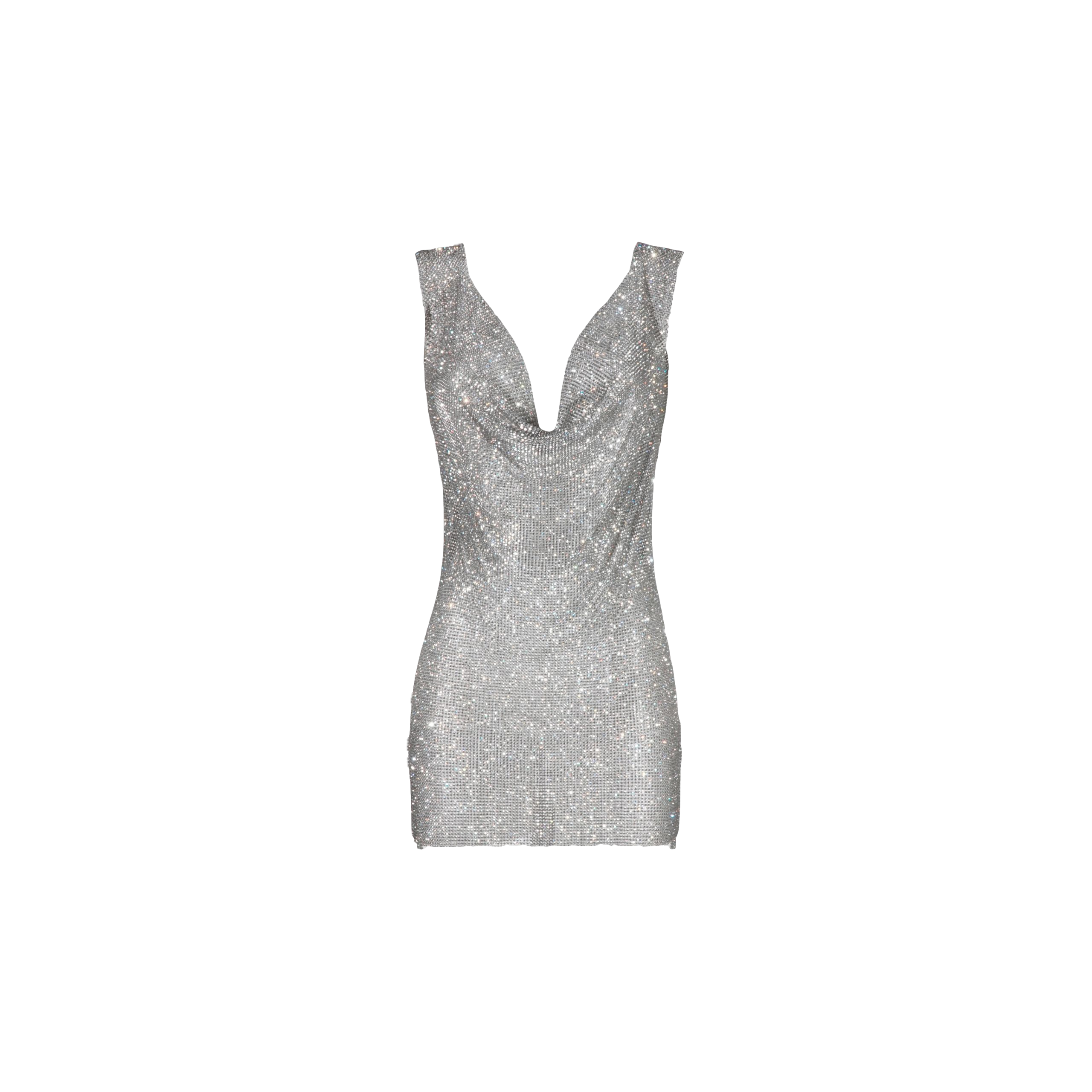 Daniele Morena Silver Crystals Draped Dress In Neutral
