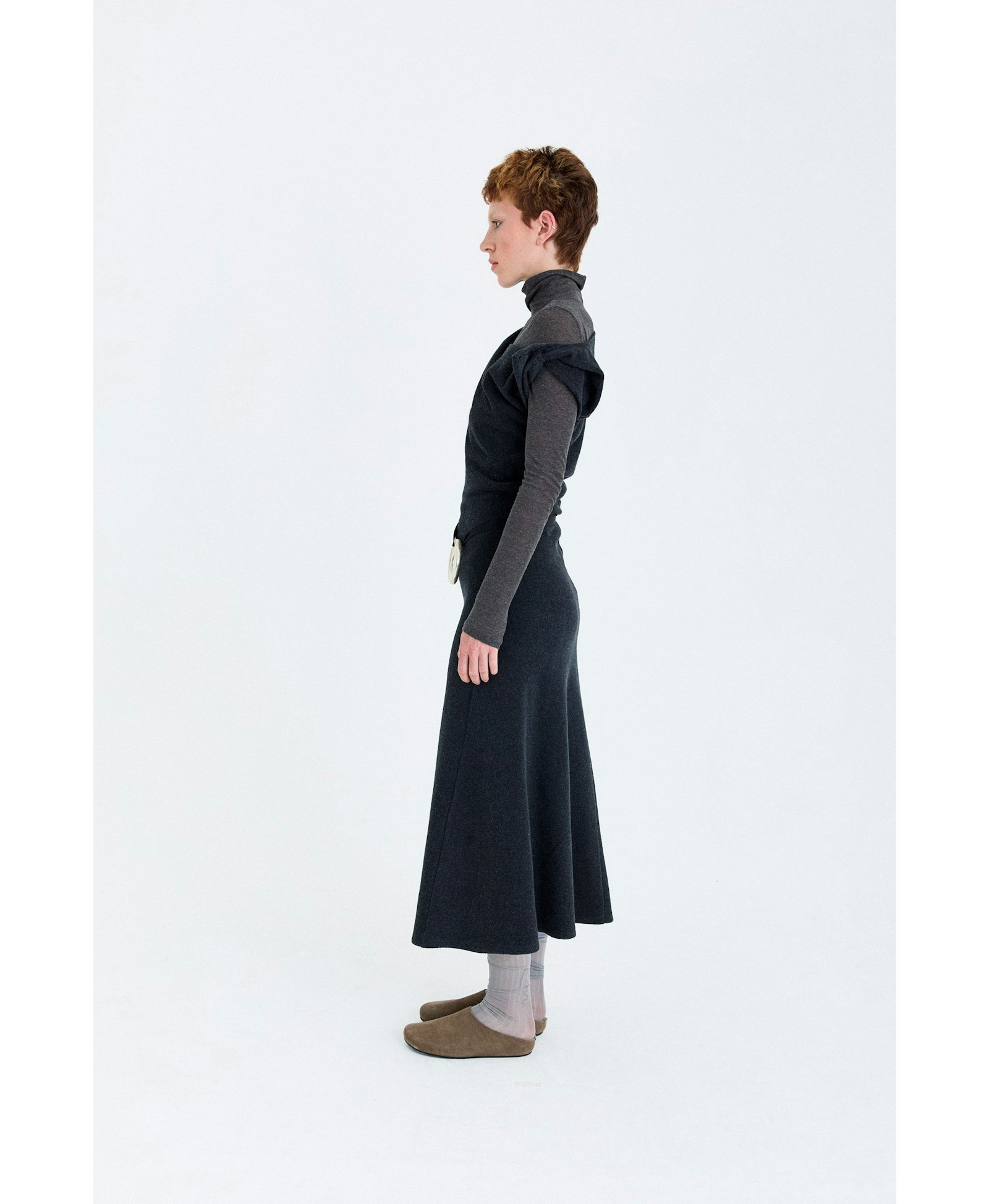 FLEECE ASYMMETRICAL STRUCTURED KNITTED WOOL DRESS made by YIBRI