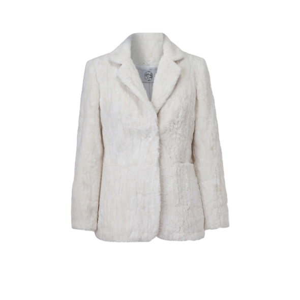 Marei 1998 Delphinium Ivory Faux Fur Notched Collar Coat In White