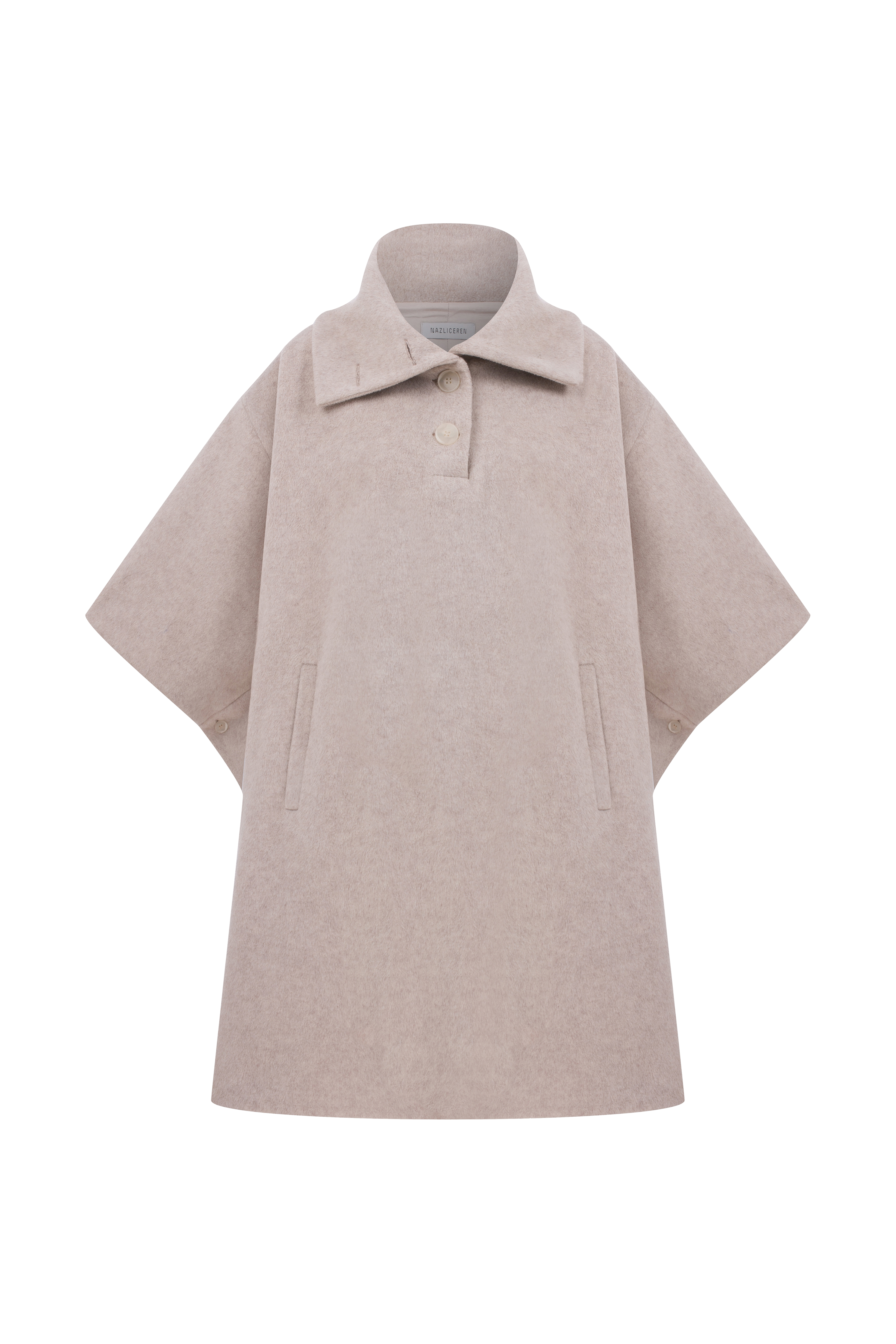 NAZLI CEREN JARINE WOOL BLEND PONCHO IN LIGHT BEIGE 