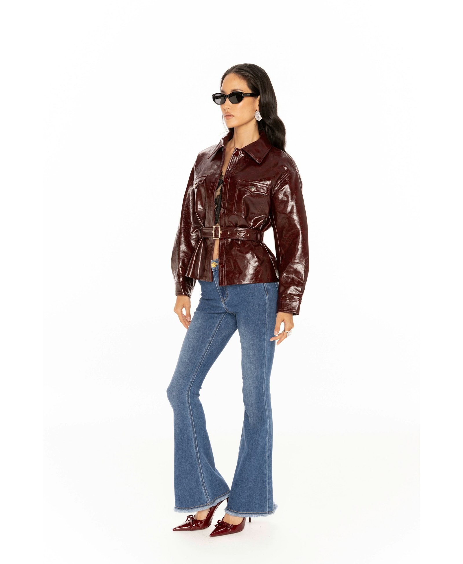 Isabella Vegan Leather Jacket (Claret) made by Nana Jacqueline
