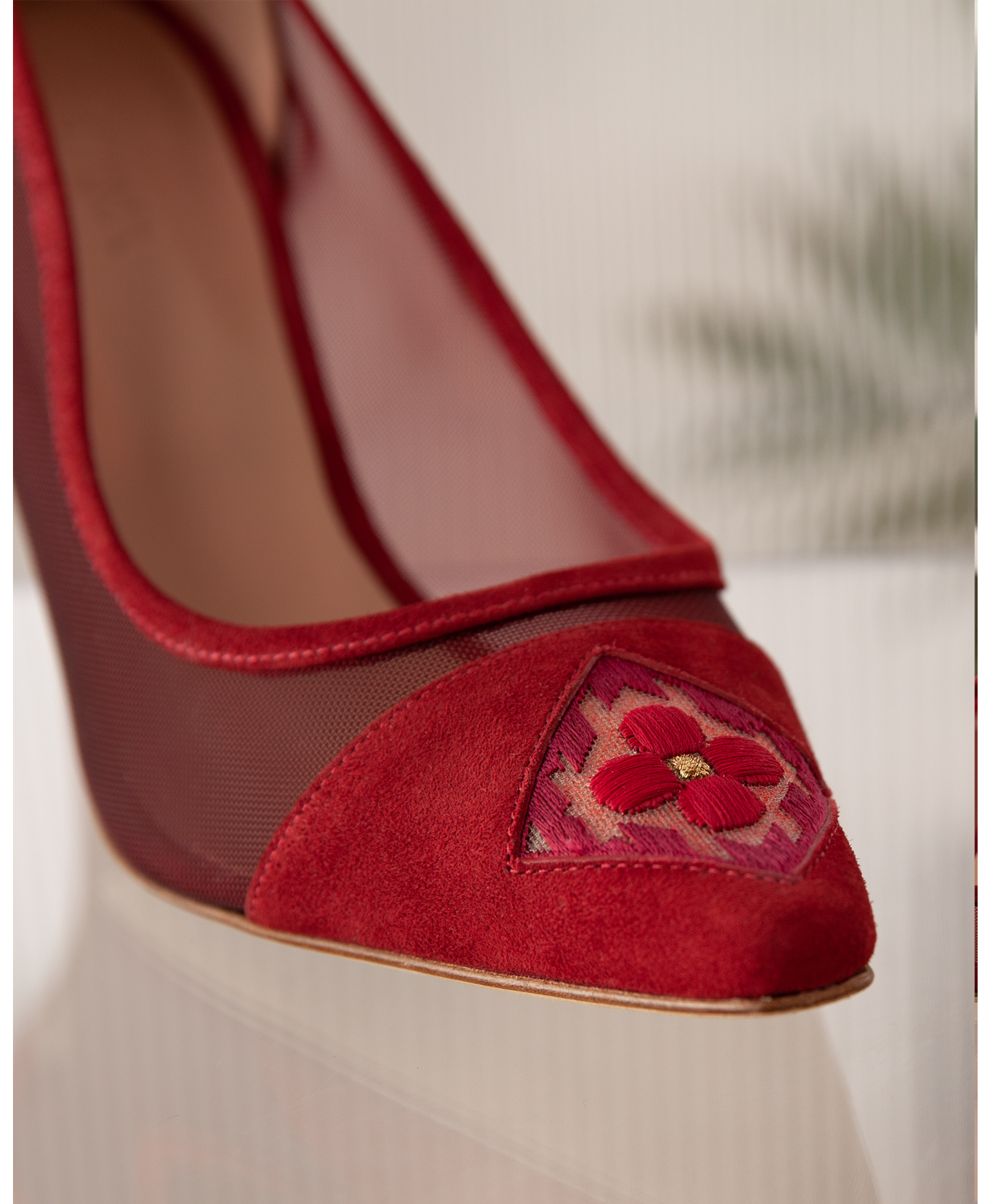 Fiorellini Pump Mesh 85 Dark Red in Red made by ATANA