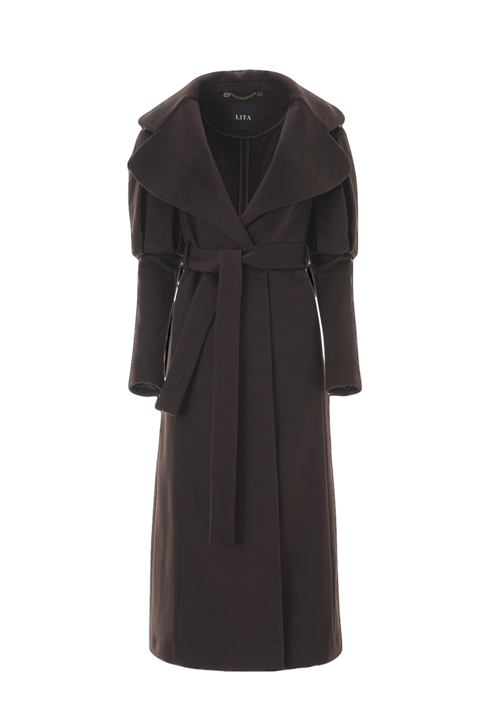 Lita Couture Statement Trench Coat In Chocolate Brown Wool And Cashmere
