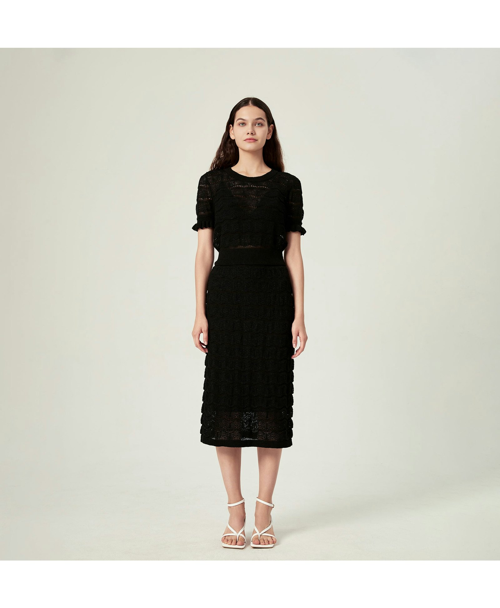 WAVY HOLLOW OUT TOP in Black made by CRUSH Collection