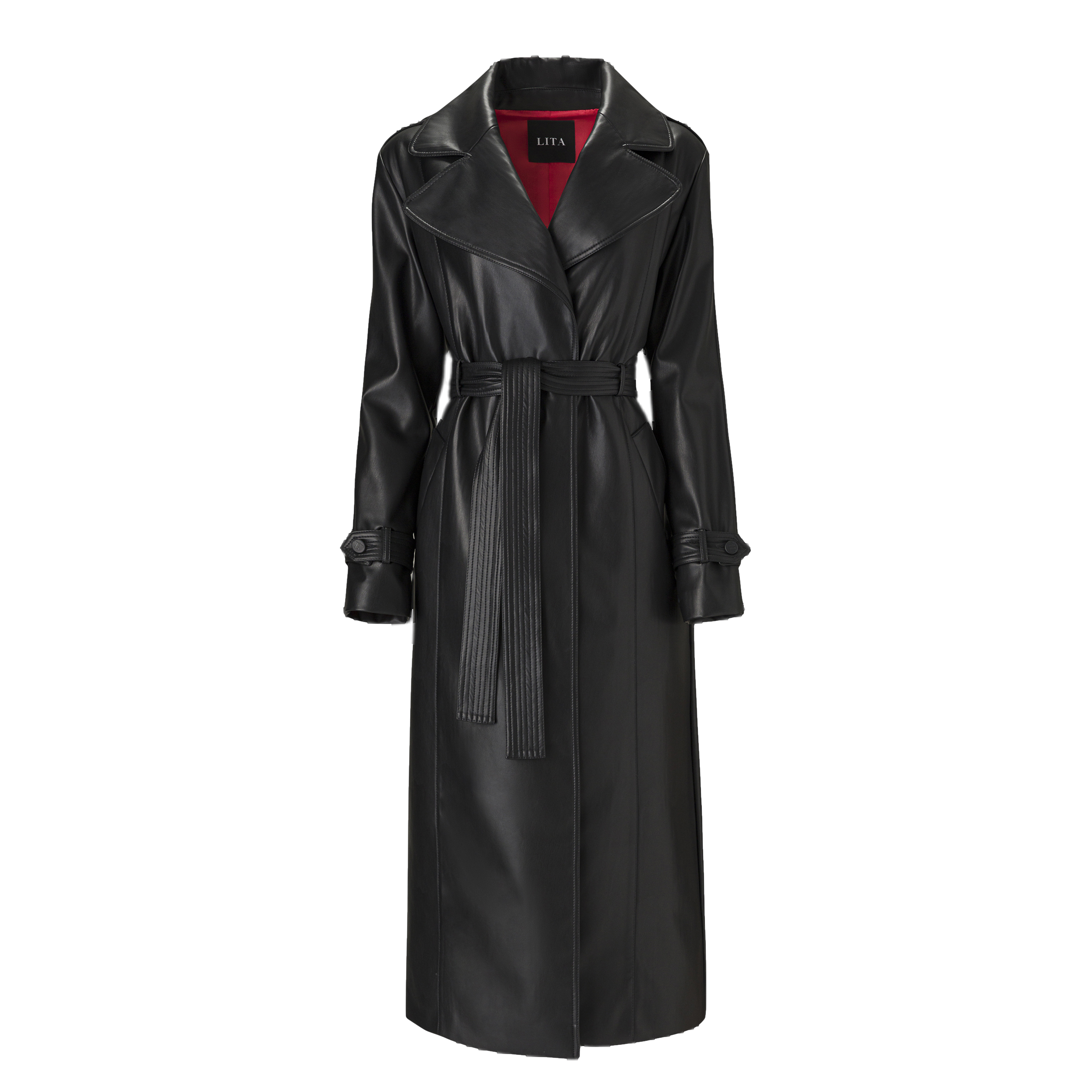 Shop Lita Couture Belted Leather Trench Coat In Black In Grey