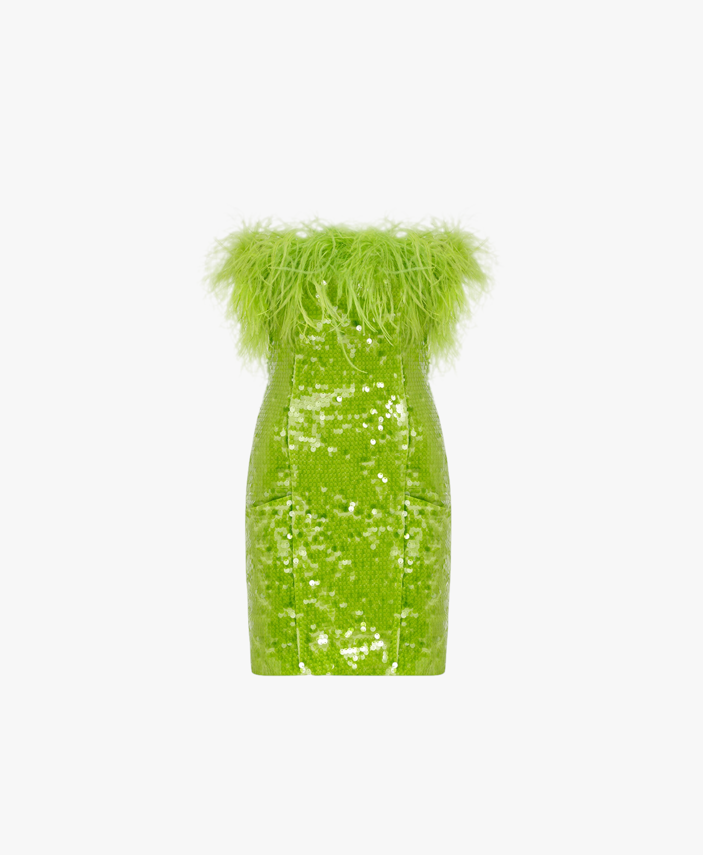 Drew - Strapless Mini Sequin Dress With Feather Details in Green image #0