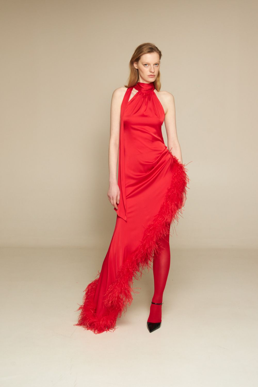 Shop Gasanova Dress With Boa In Red