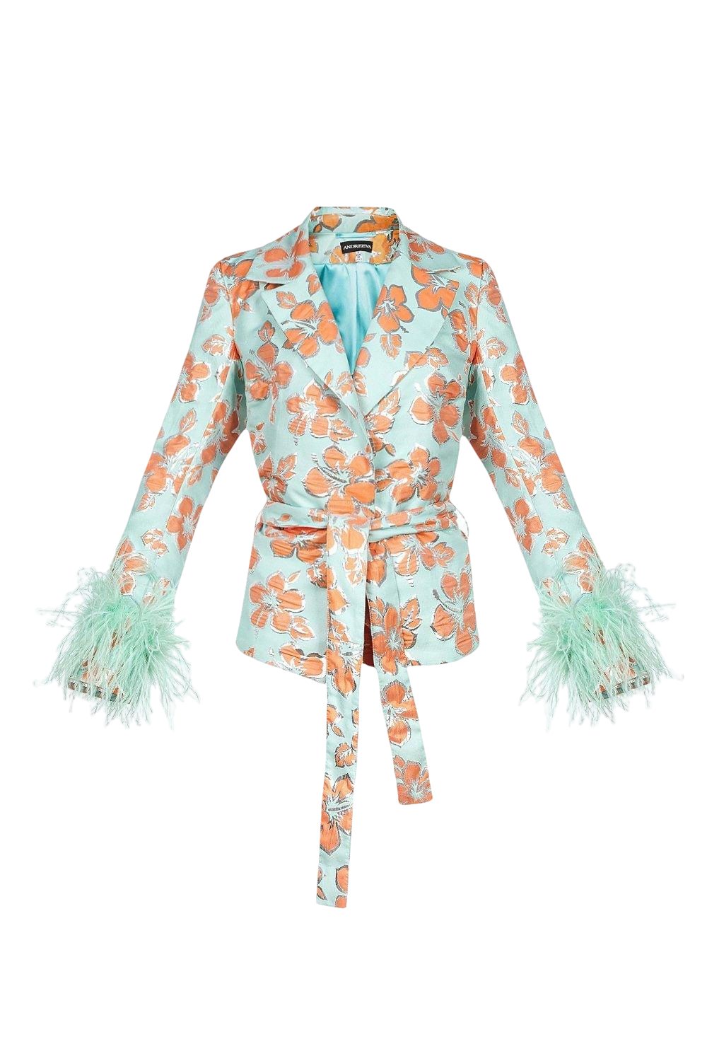 Shop Andreeva Vanilla Jacquard Jacket №19 Detachable Feather Cuffs In Multi Color
