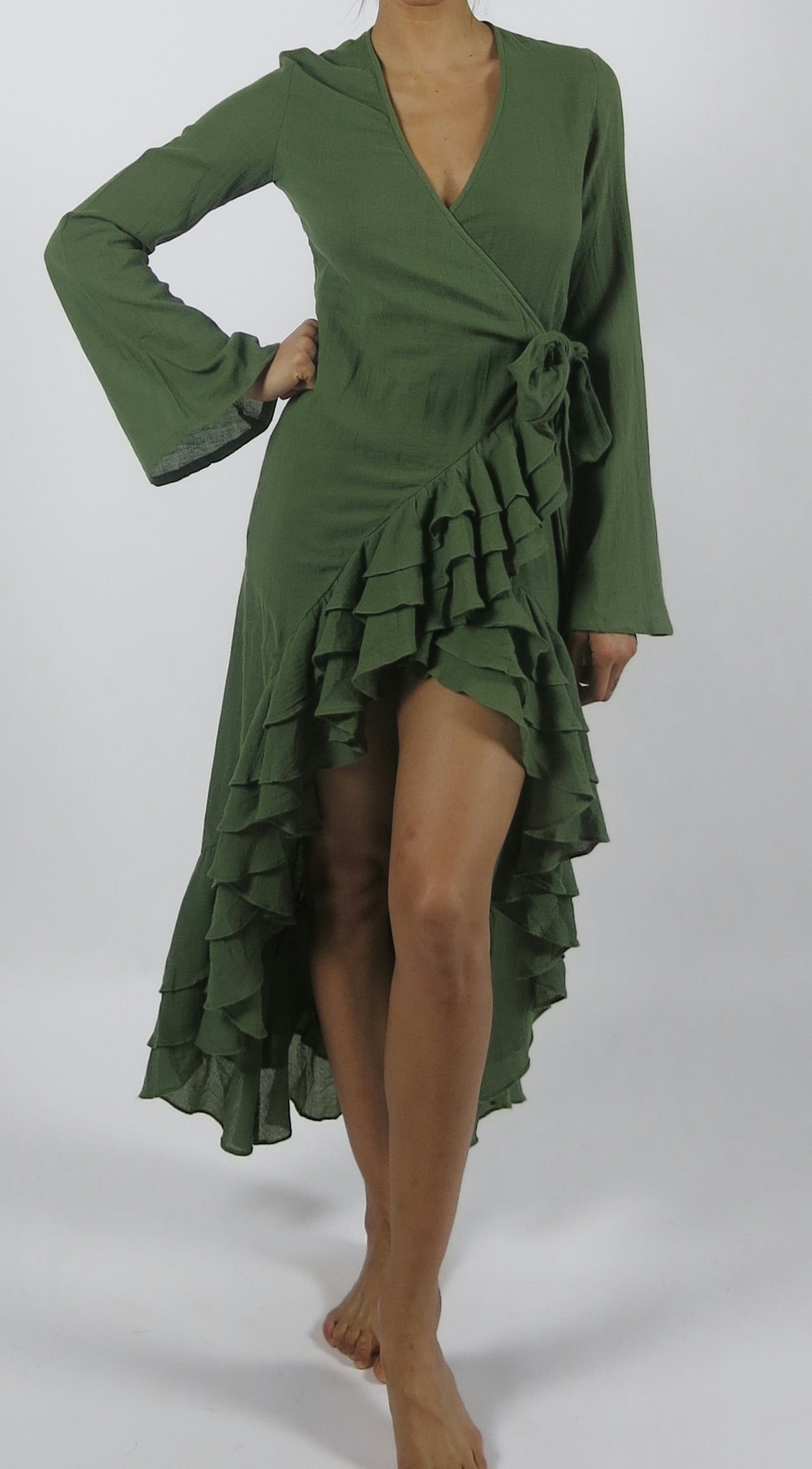 Renata High Back Gown - Olive Green