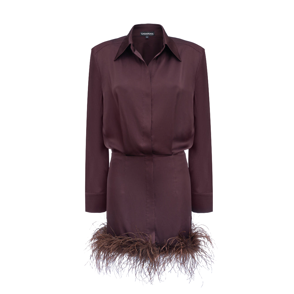 Shop Gasanova Silk Dress With Boa In Brown