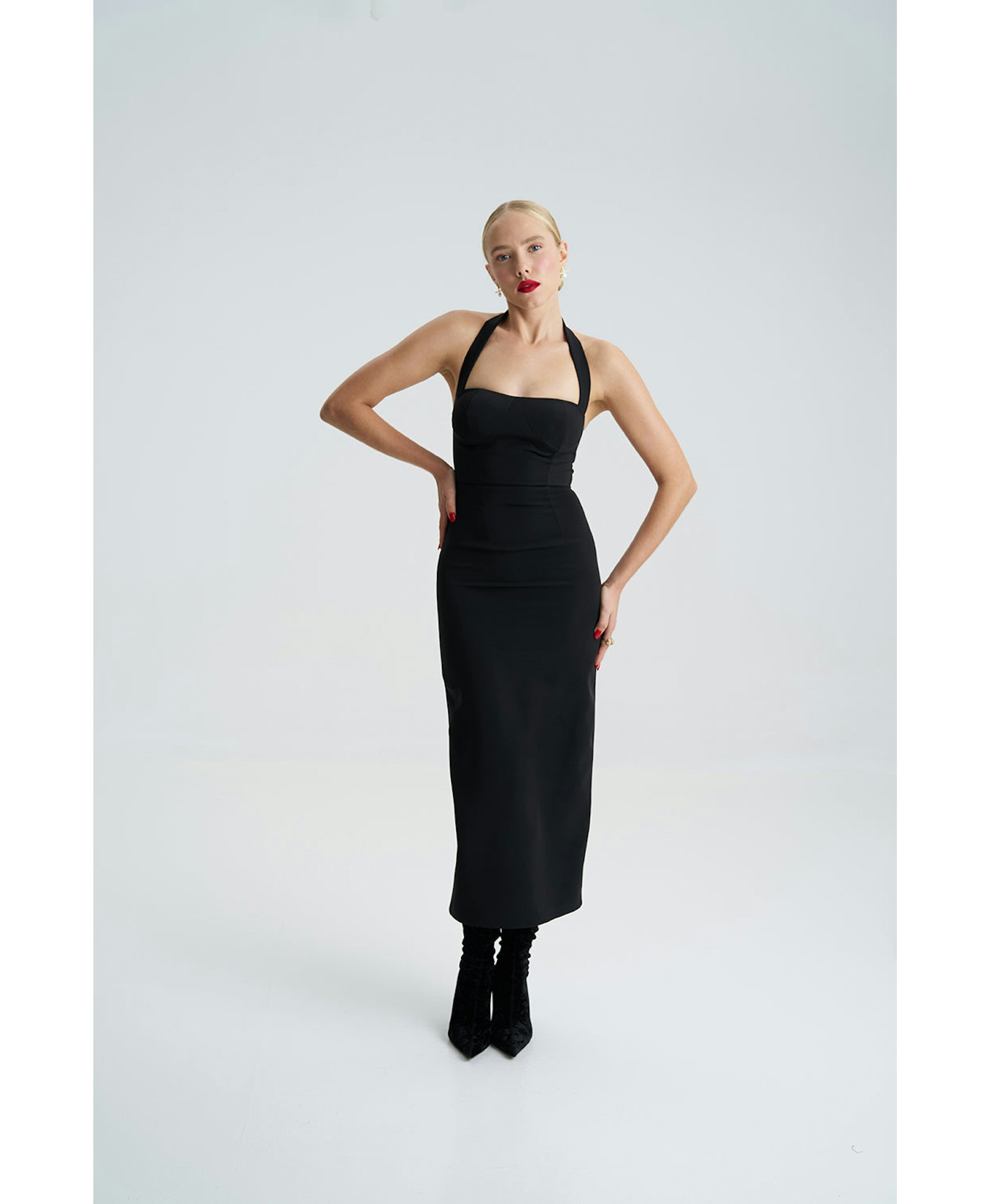 Zoa Black Bustier Midi Dress made by Lora Istanbul