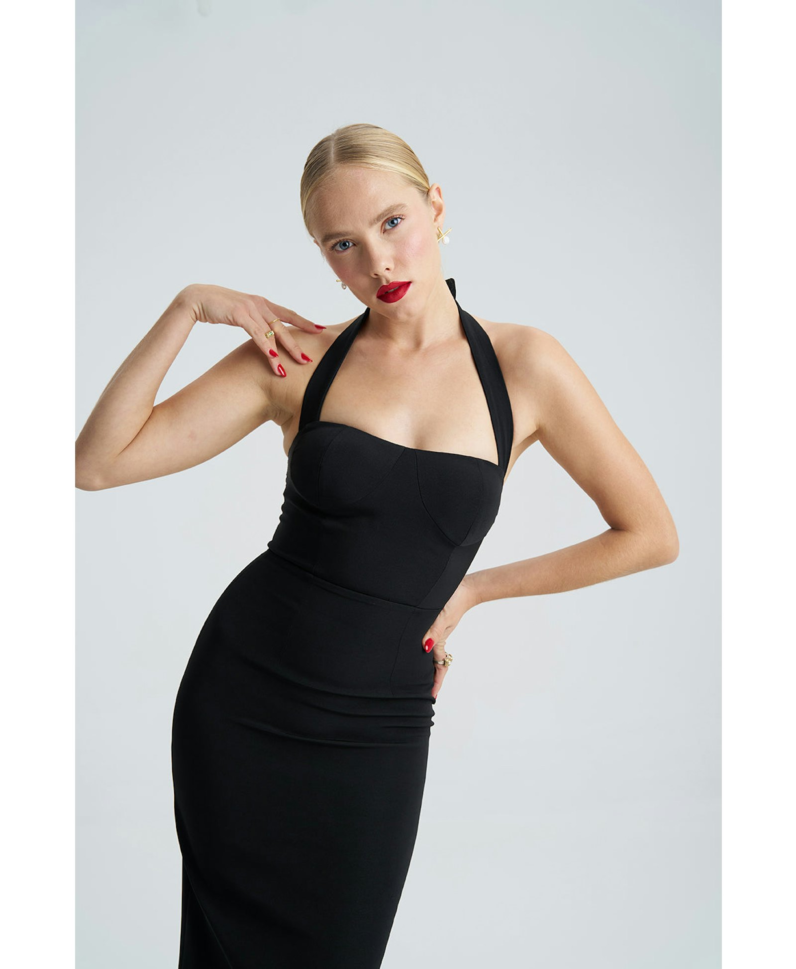 Zoa Black Bustier Midi Dress made by Lora Istanbul