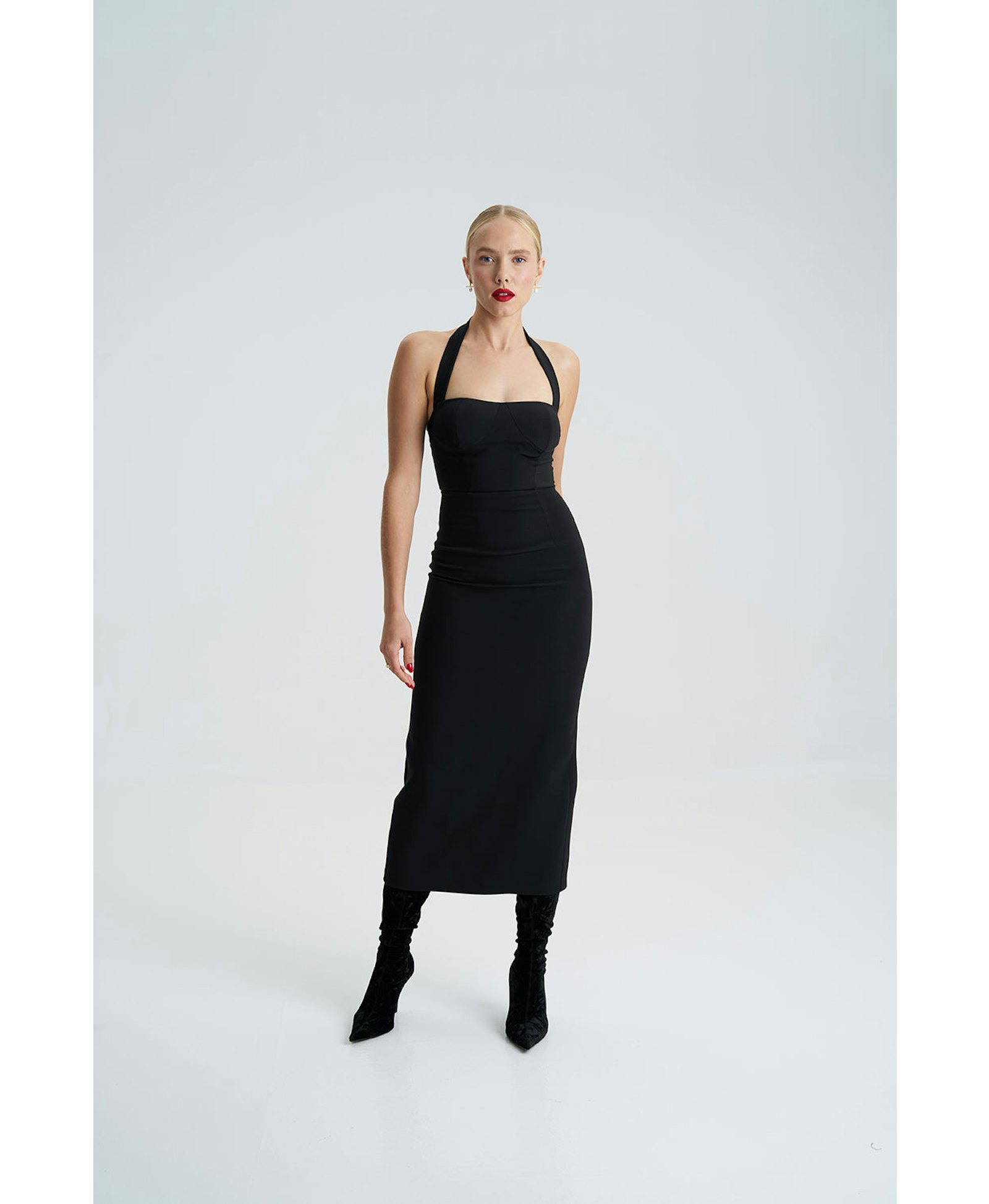 Zoa Black Bustier Midi Dress made by Lora Istanbul