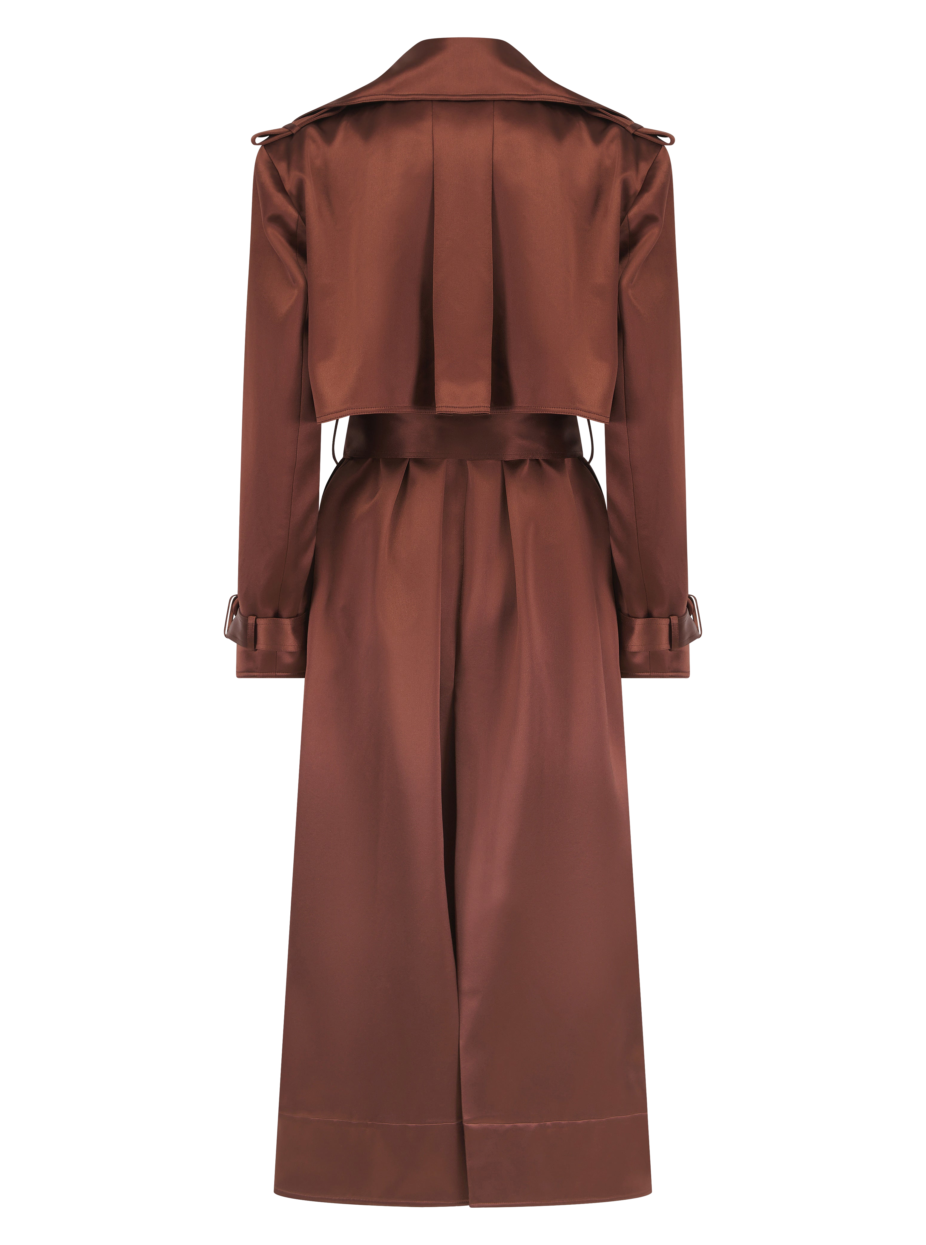 Shop Sameera Maryam Brown Belted Satin Trench Coat