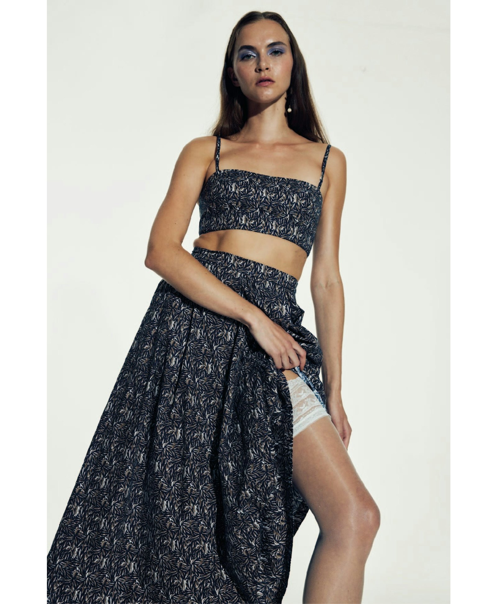 June Printed Cotton Midi Skirt in Brown made by Nazli Ceren