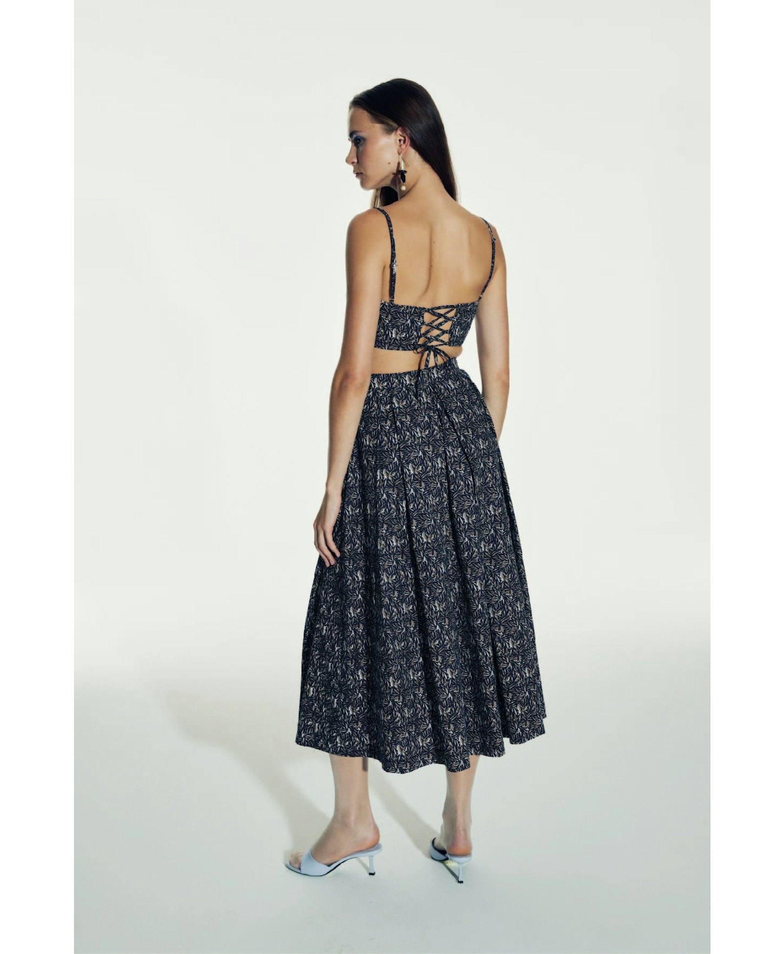 June Printed Cotton Midi Skirt in Brown made by Nazli Ceren