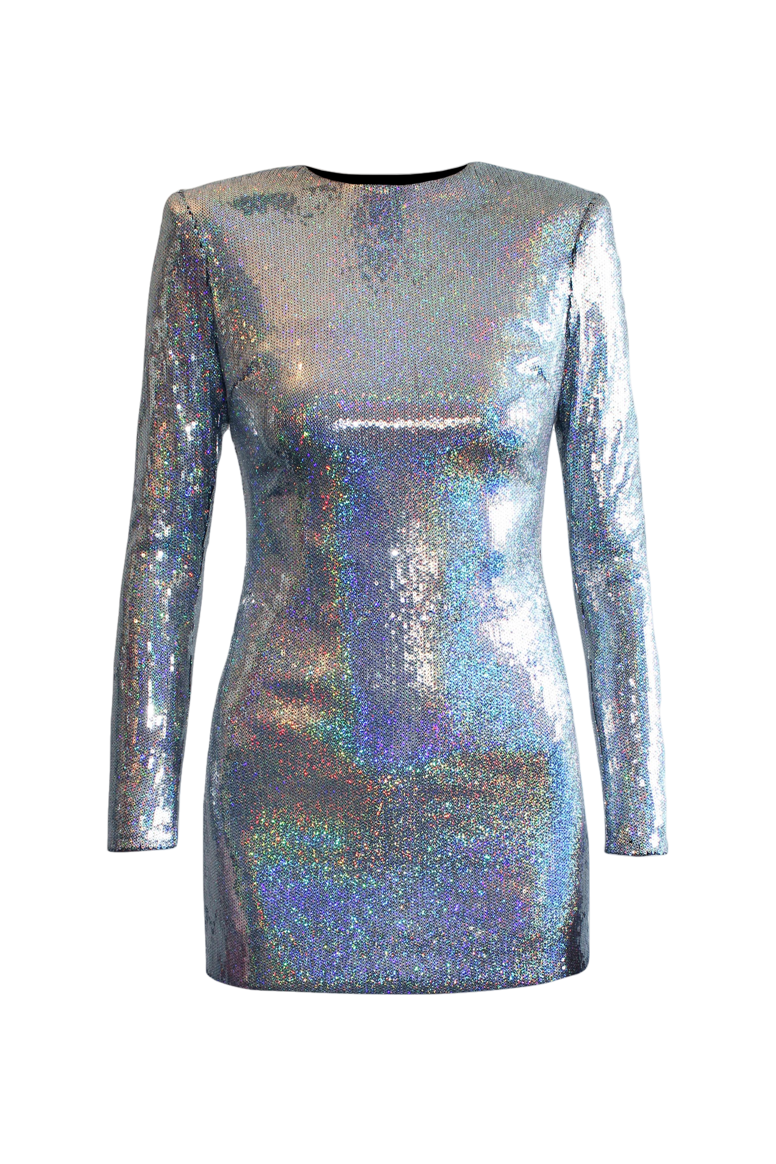 L’momo Holographic Sequin Mini Dress In Silver