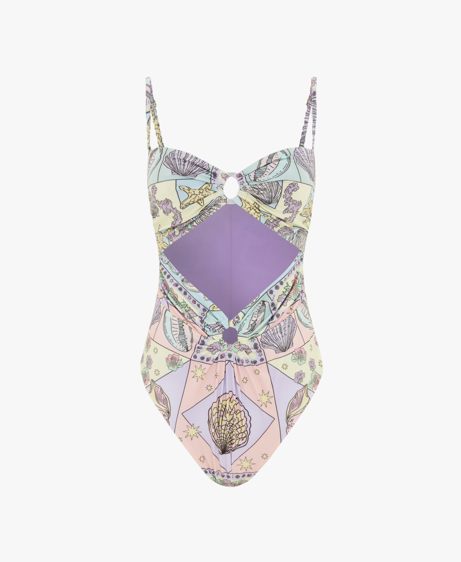 Moira High Leg Chic Cut-Out Lilac Swimsuit in Multi color made by Oceanus Swimwear