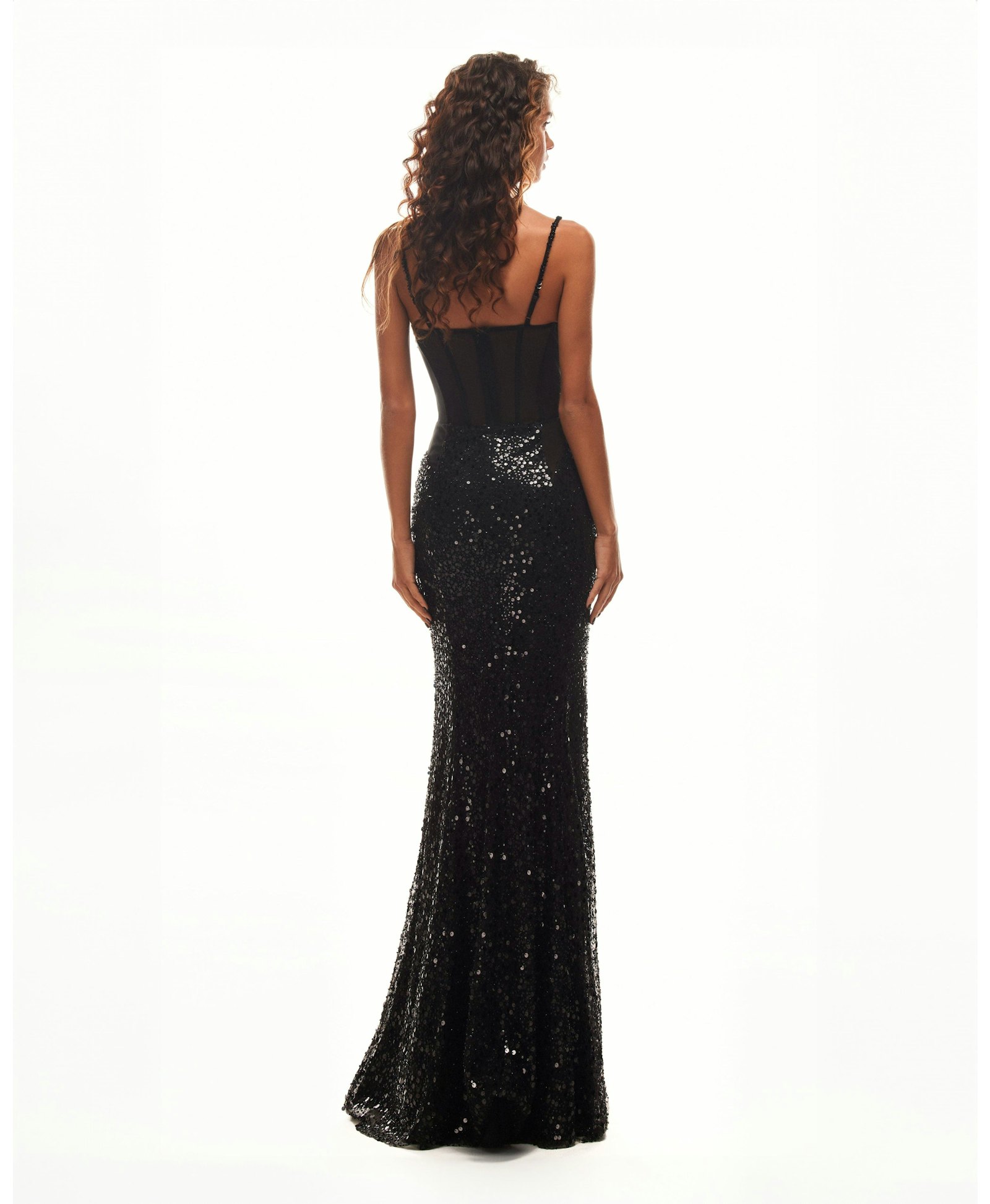 Sensational black maxi on spaghetti straps covered in sequins, Smoky Quartz made by Milla