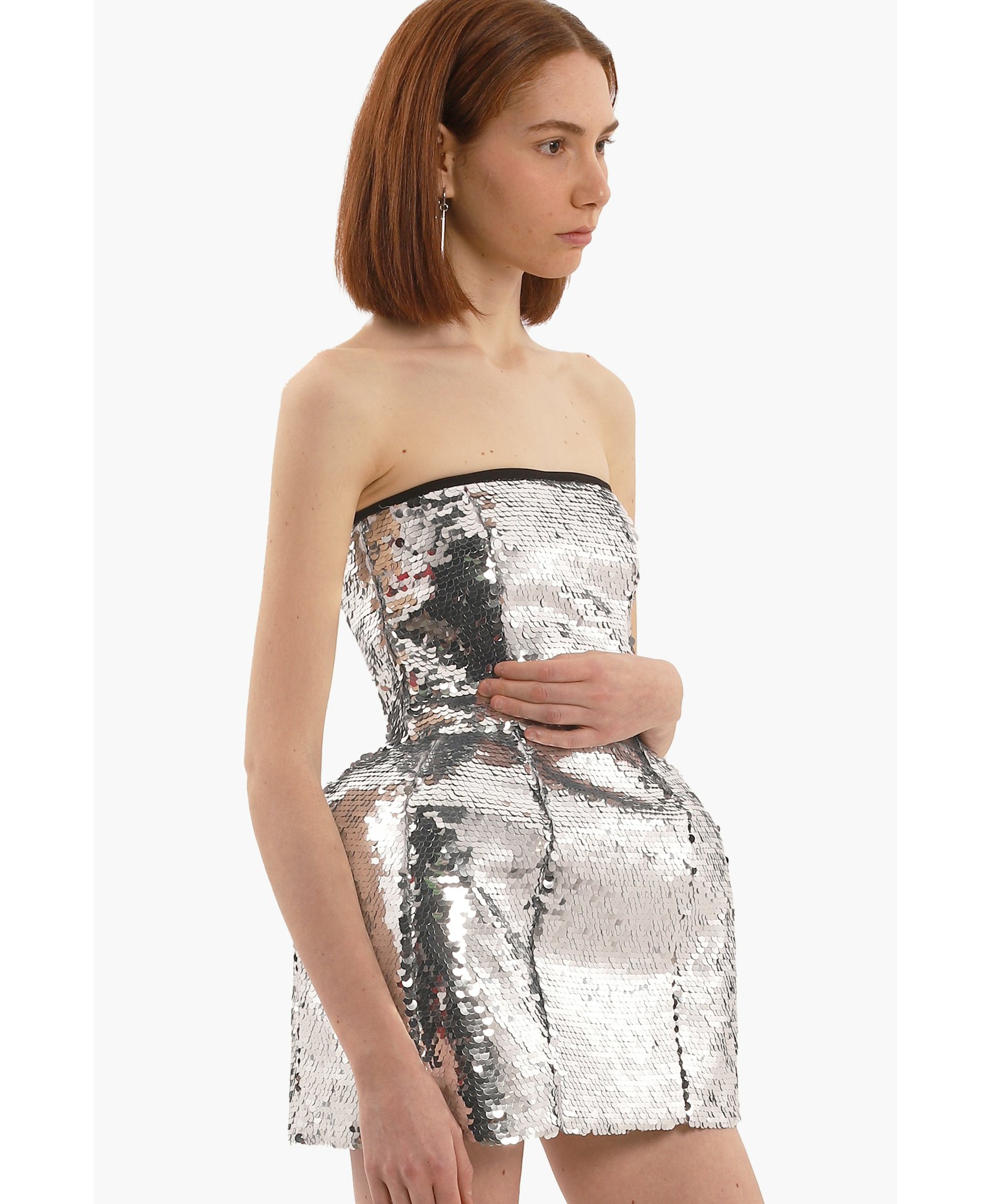 Silver sequins volume mini dress made by Compte Spain