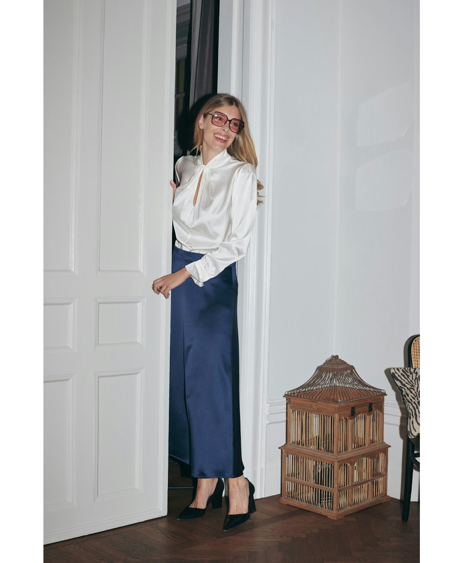 Twist Silk Blouse With Long Sleeves In Ivory made by Vesna W