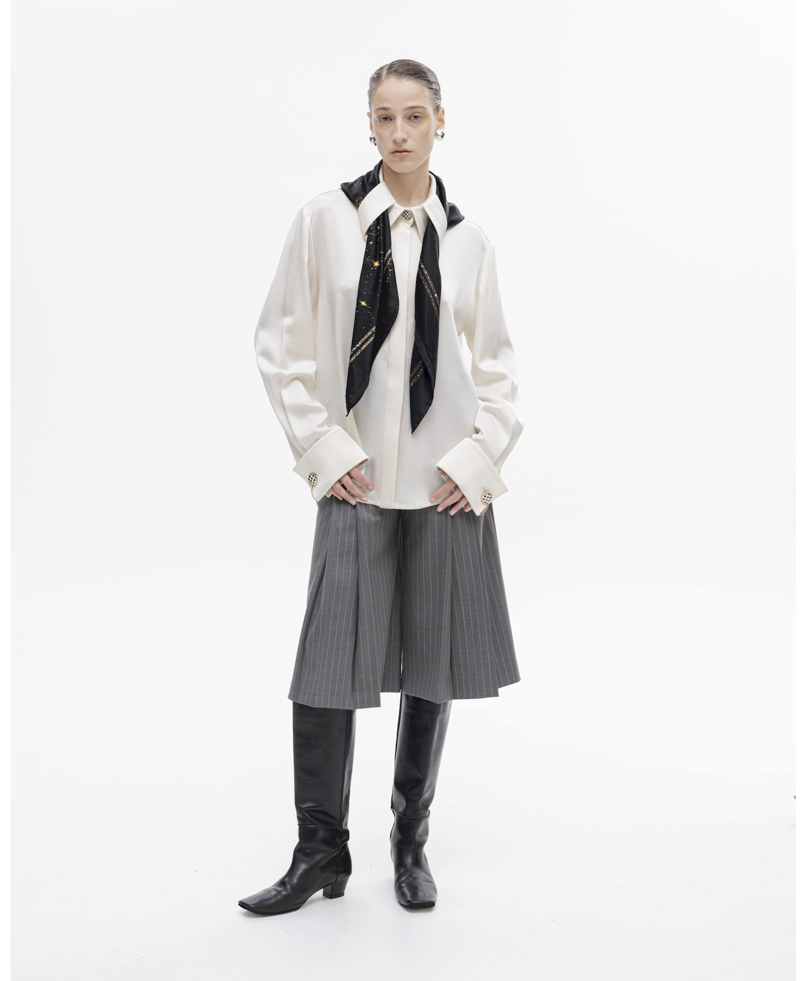 Signature button down shirt with scarf made by Maria Kokhia