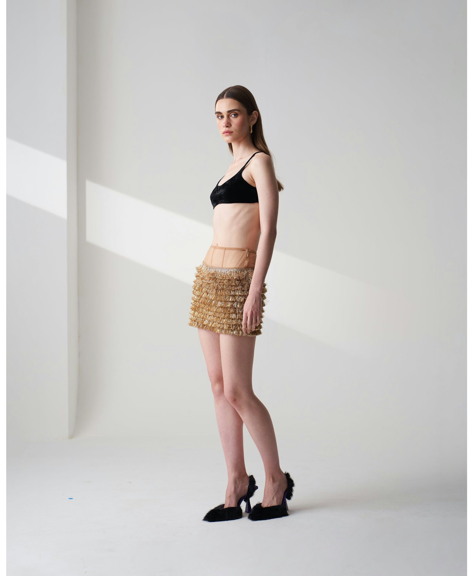 Kiran Golden Mini Skirt made by Szabo Sihag