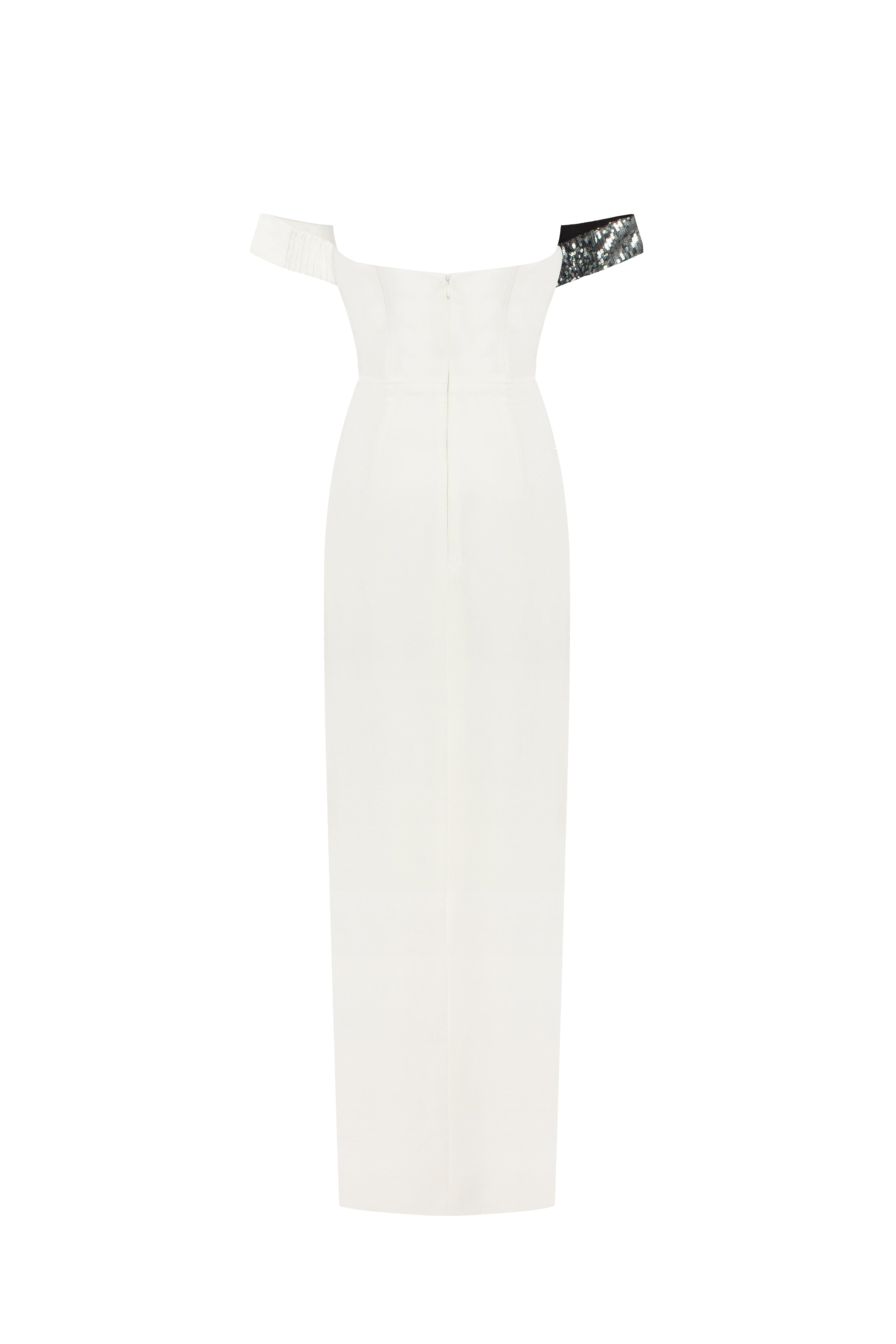 Shop Milla Noteworthy White Satin Maxi Gown Covered In Silver Sequins, Xo Xo