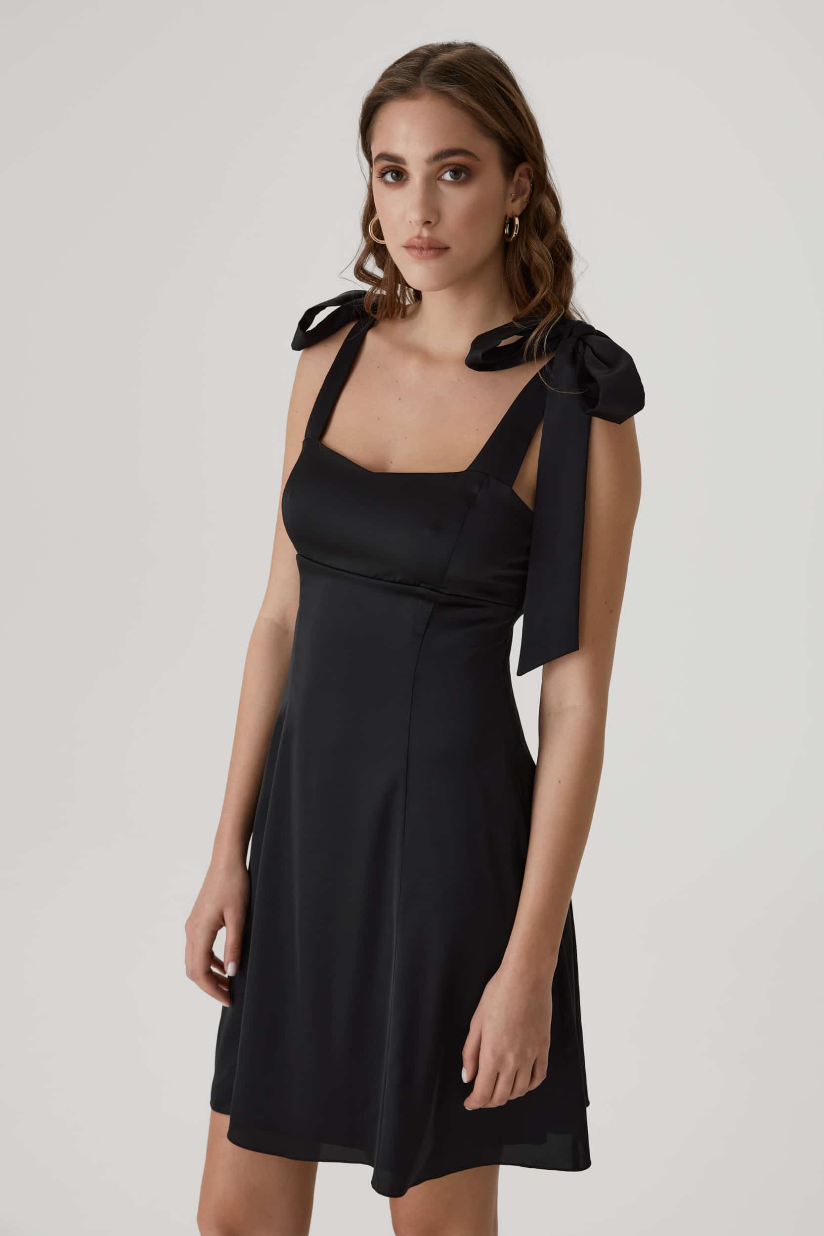 Ribbon-strap flared mini dress in black - Lita Couture